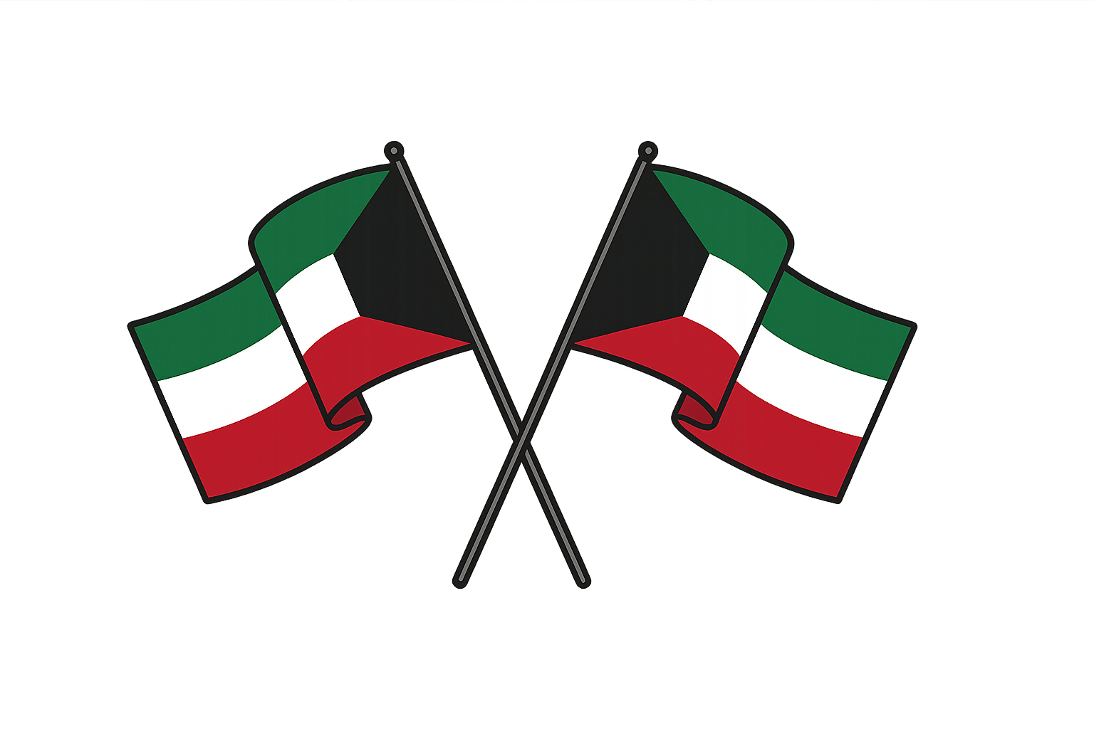 Two Crossed Kuwait Flags Transparent Background Graphic