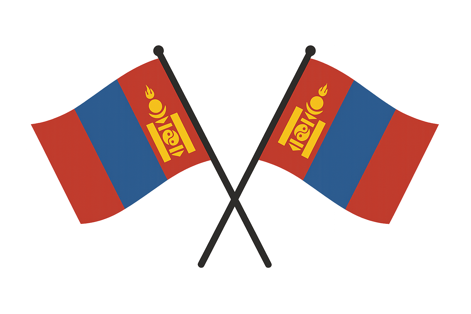 Two Crossed Mongolian Flags on Transparent Background