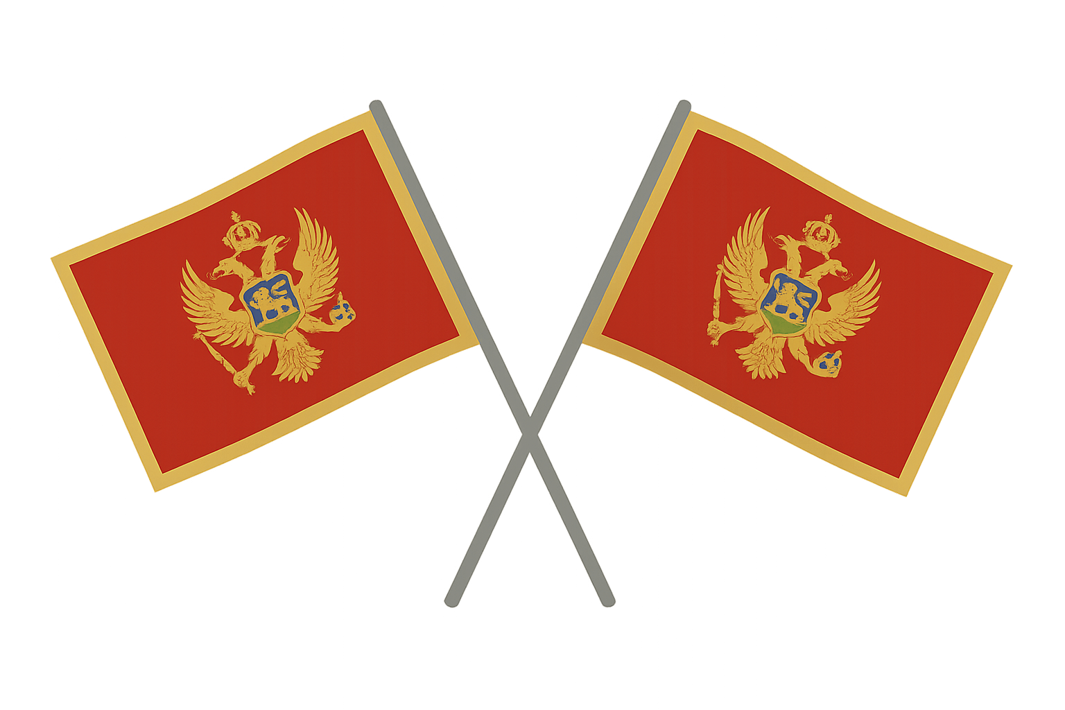 Two Crossed Montenegro Flags Transparent Background