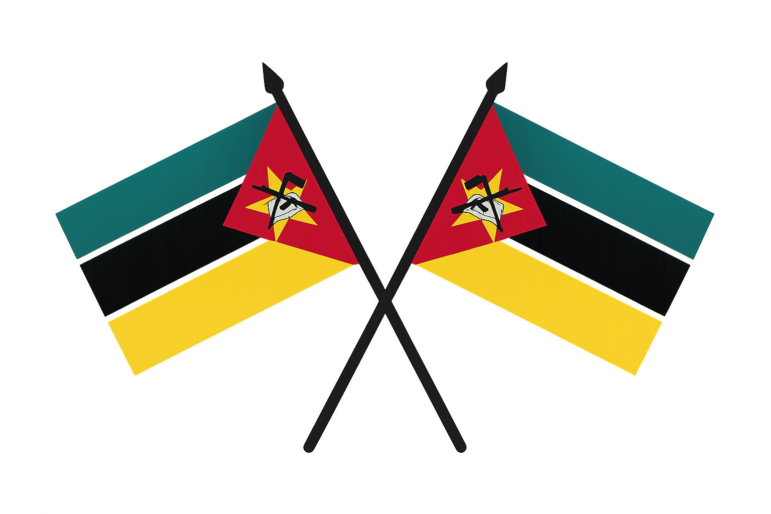 Two crossed Mozambique flags on poles transparent background