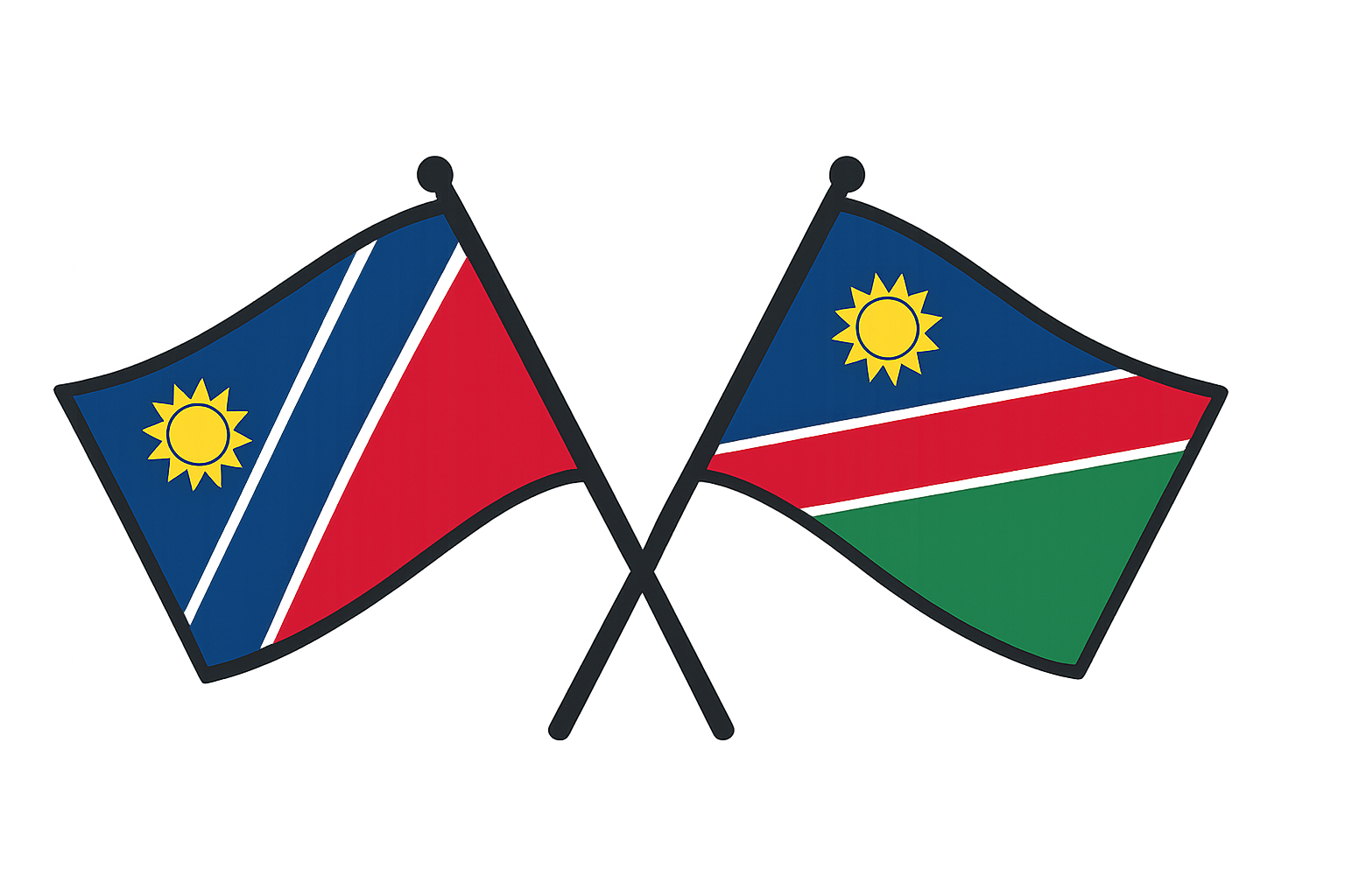 Two crossed Namibia flags on poles transparent background