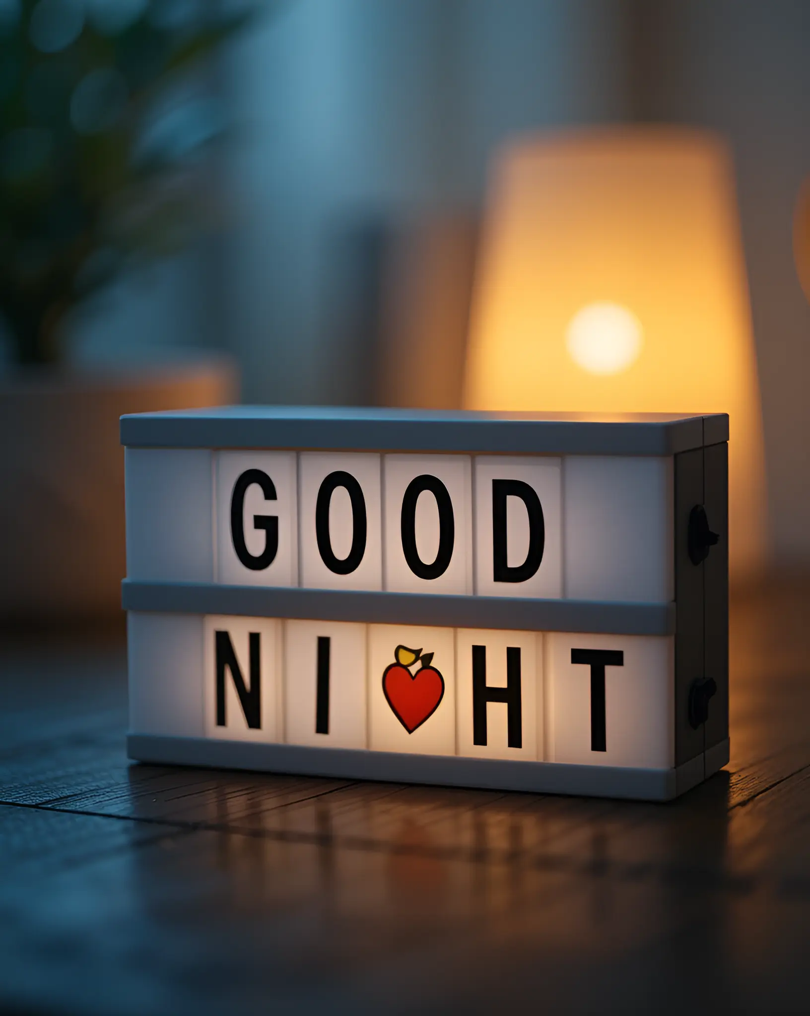 Illuminated Lightbox with Good Night Message in Cozy Evening Ambiance