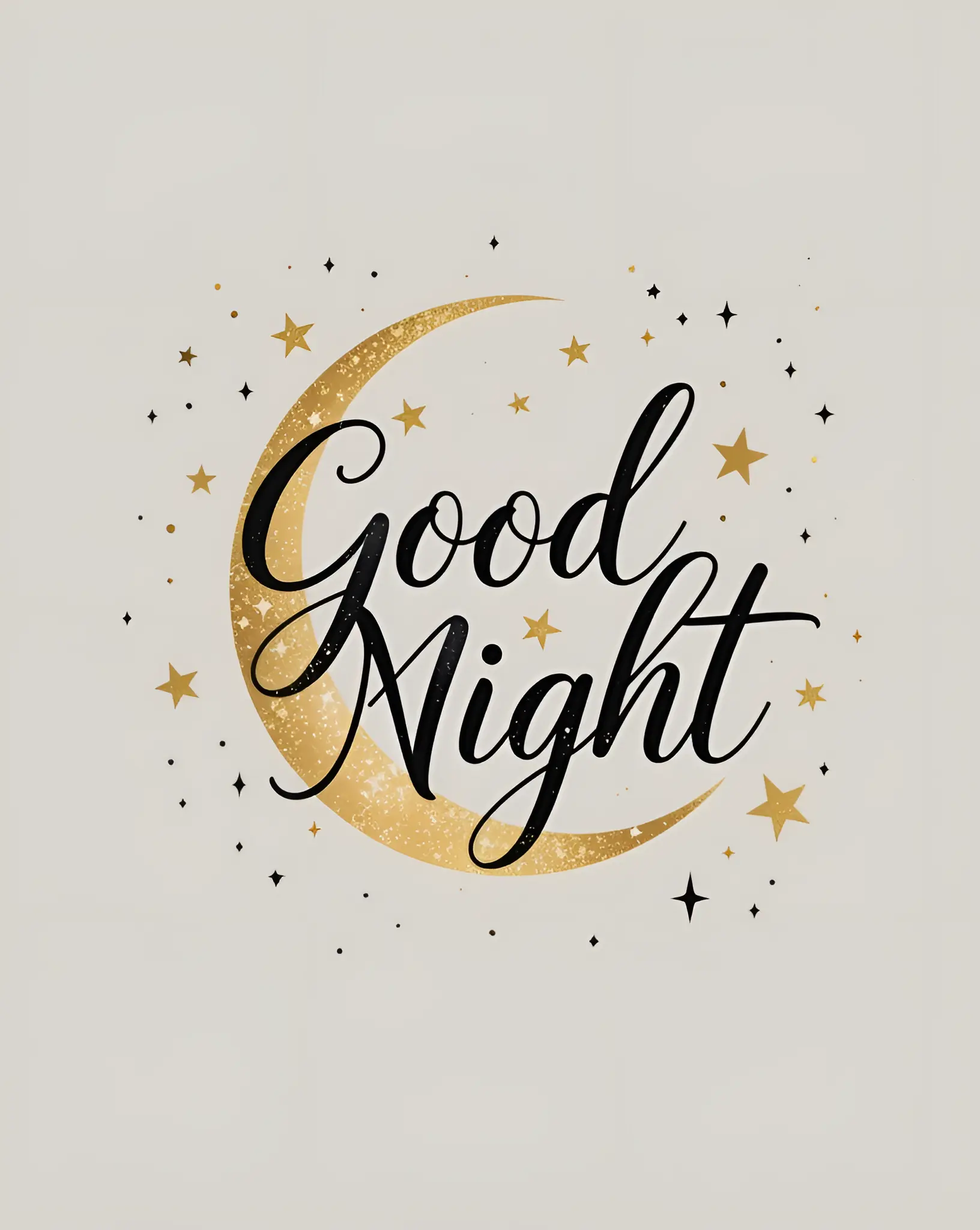 Golden Crescent Moon with Elegant Good Night Typography and Starry Background