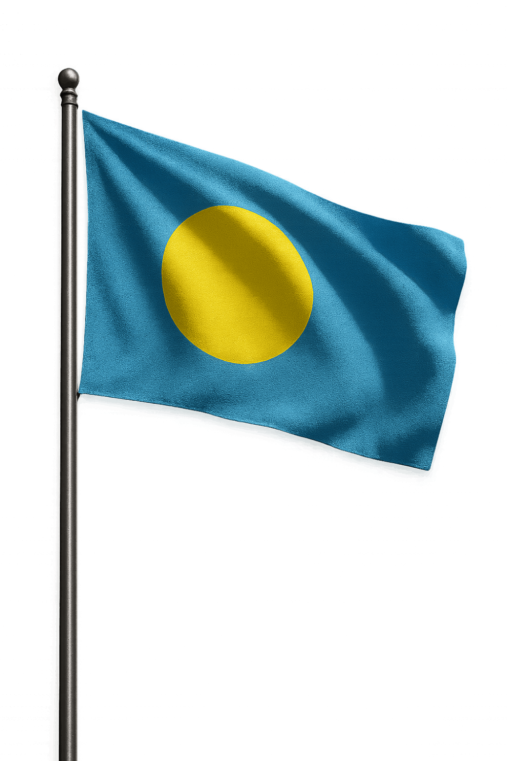 Vertical Waving Palau Flag on Pole, transparent background