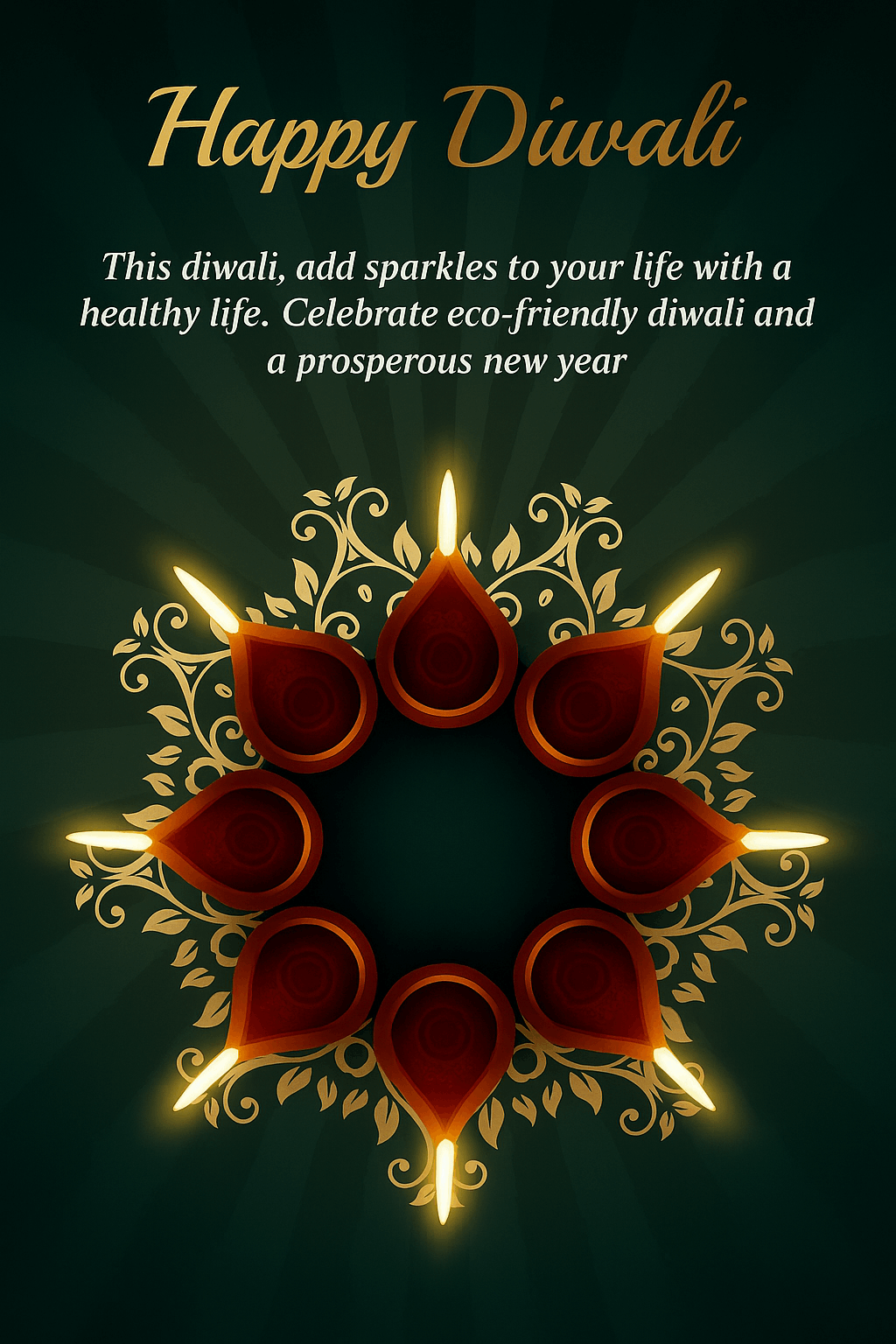 Vibrant Diwali Card Featuring Illuminated Diyas and Festive Decorations