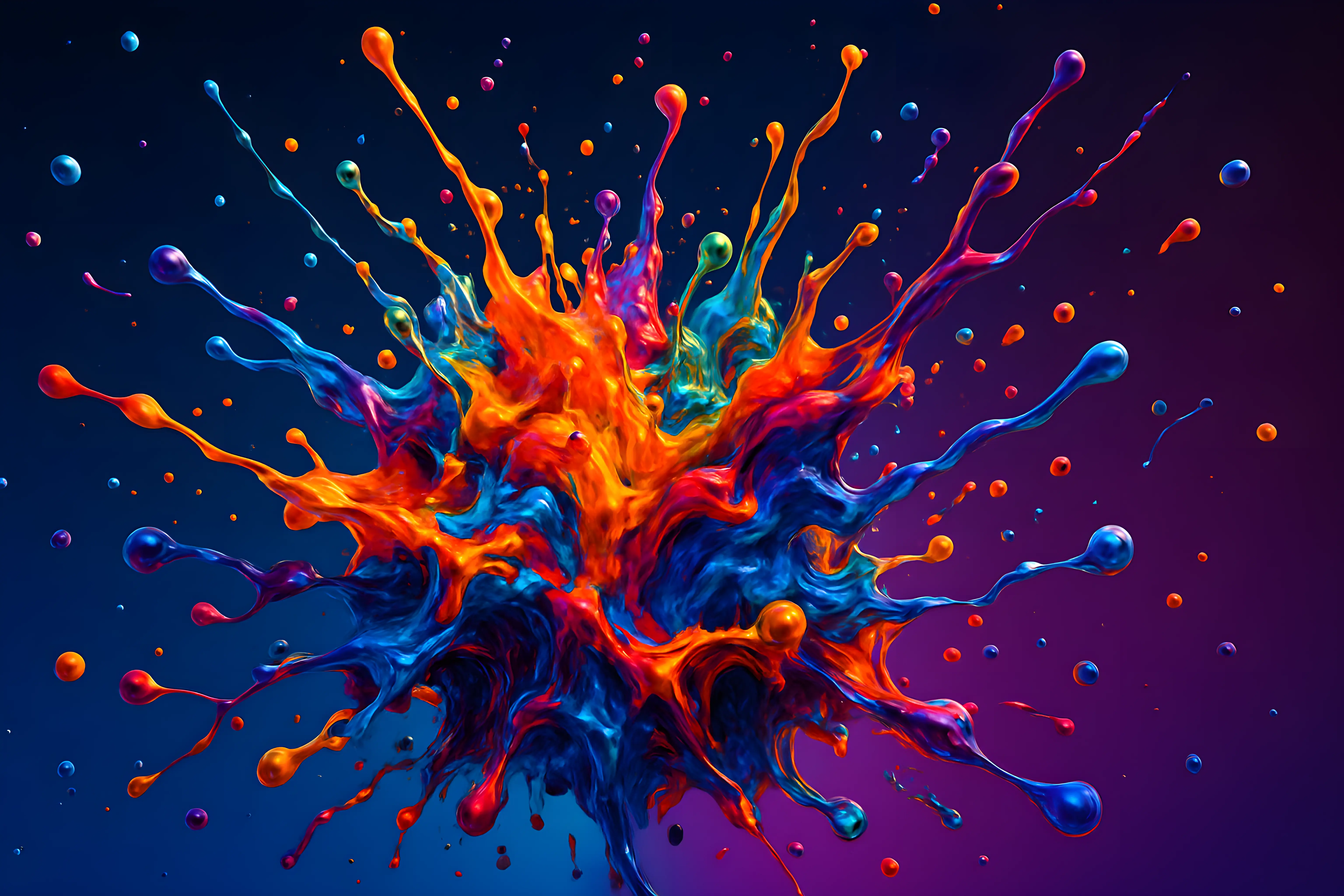 Vibrant Explosion of Multicolored Paint Droplets on a Dark Background