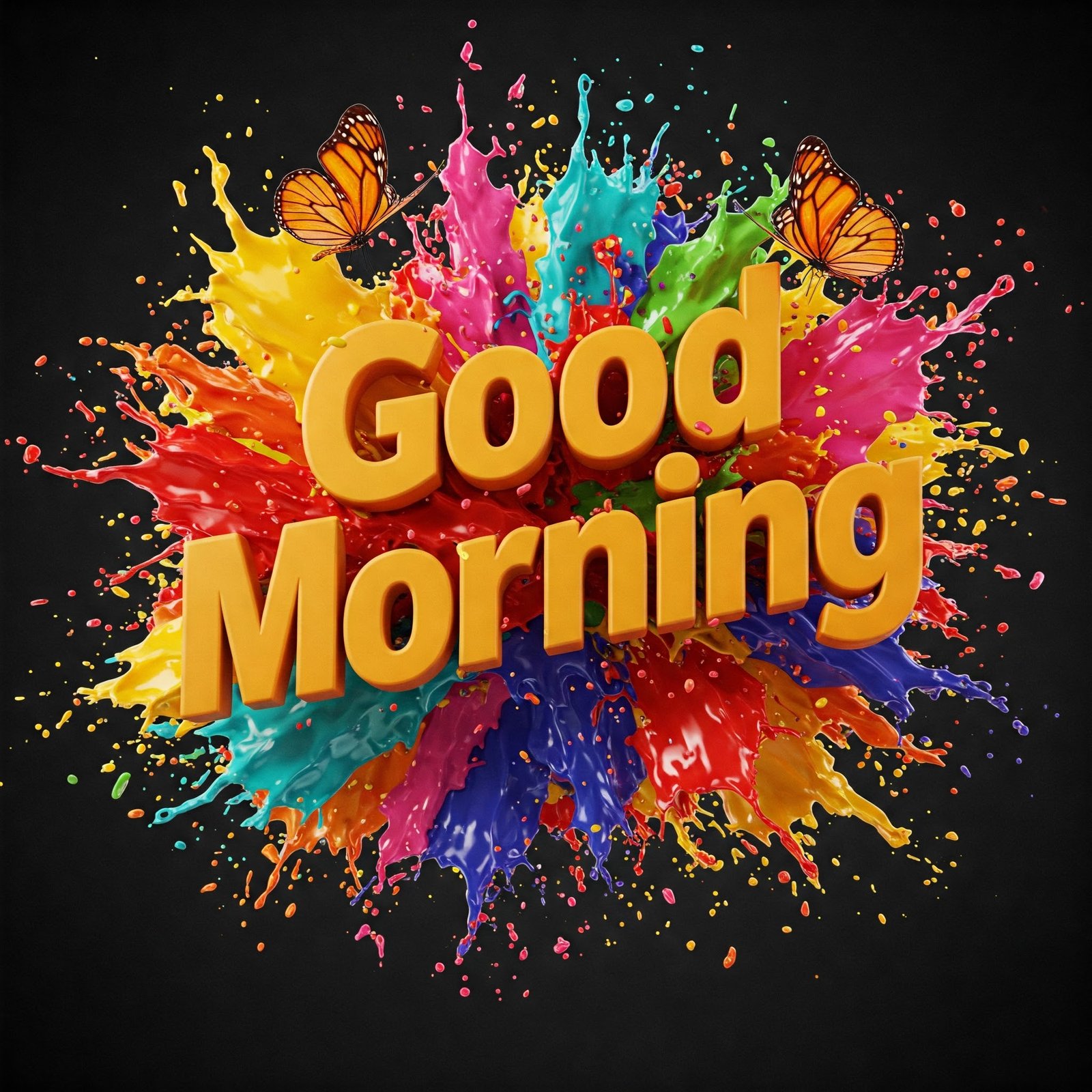 Vibrant Good Morning Greeting with Color Splashes and Butterflies
