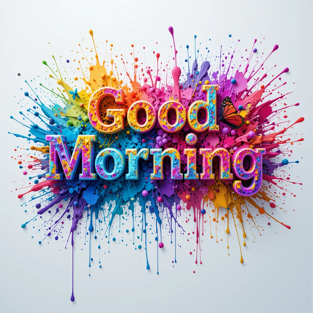 Vibrant Good Morning Text Against Splattered Color Background