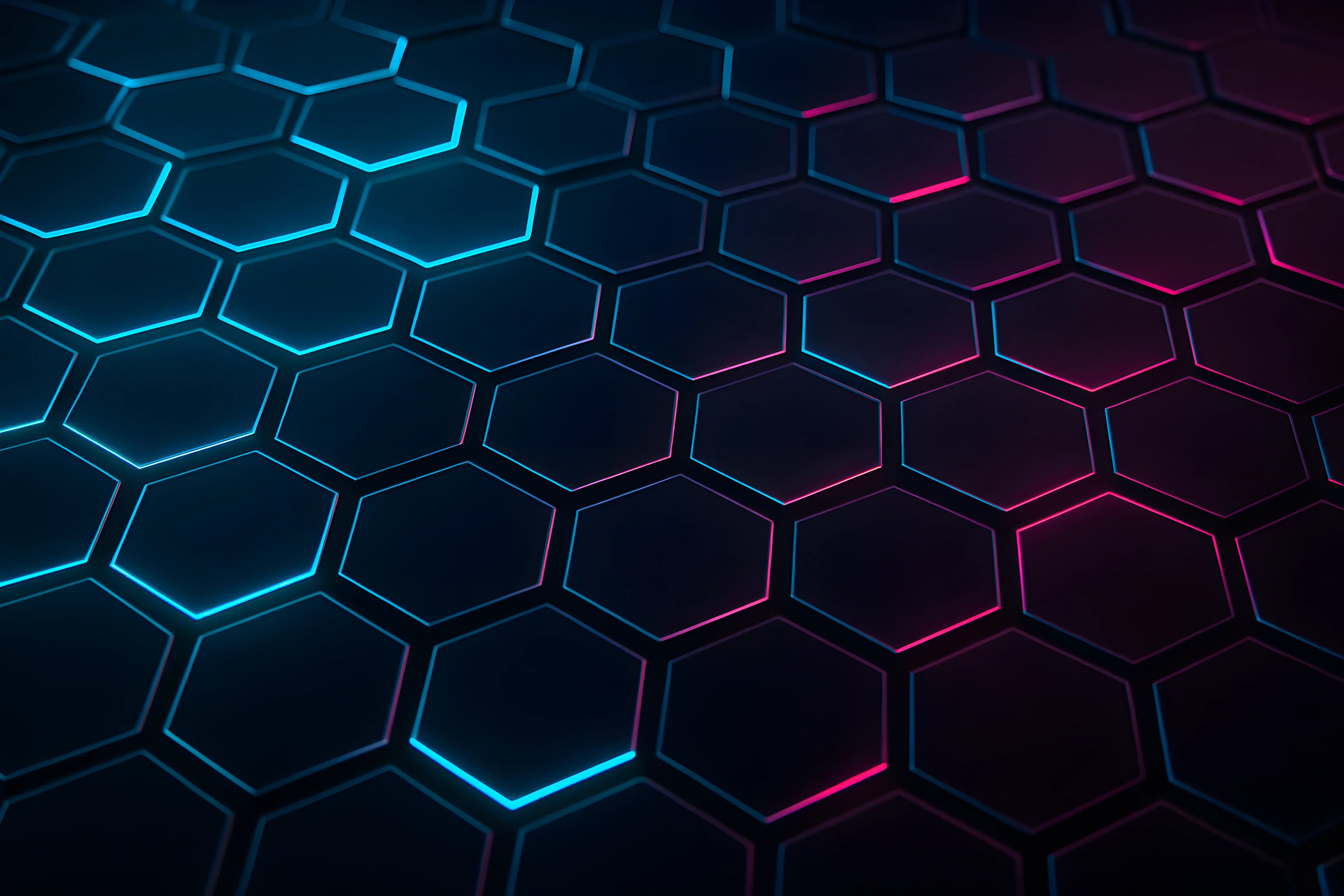 Vibrant Hexagonal Grid with Blue and Pink Neon Highlights
