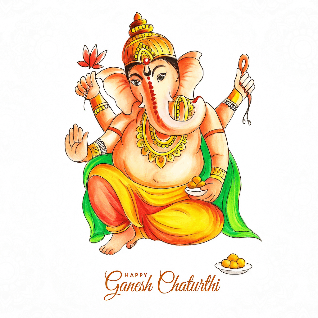Vibrant Illustration of Lord Ganesha Celebrating Ganesh Chaturthi Festival
