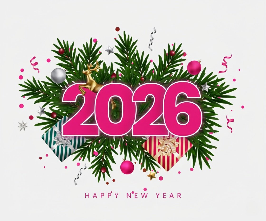 Vibrant Pink Happy New Year 2026 Greeting