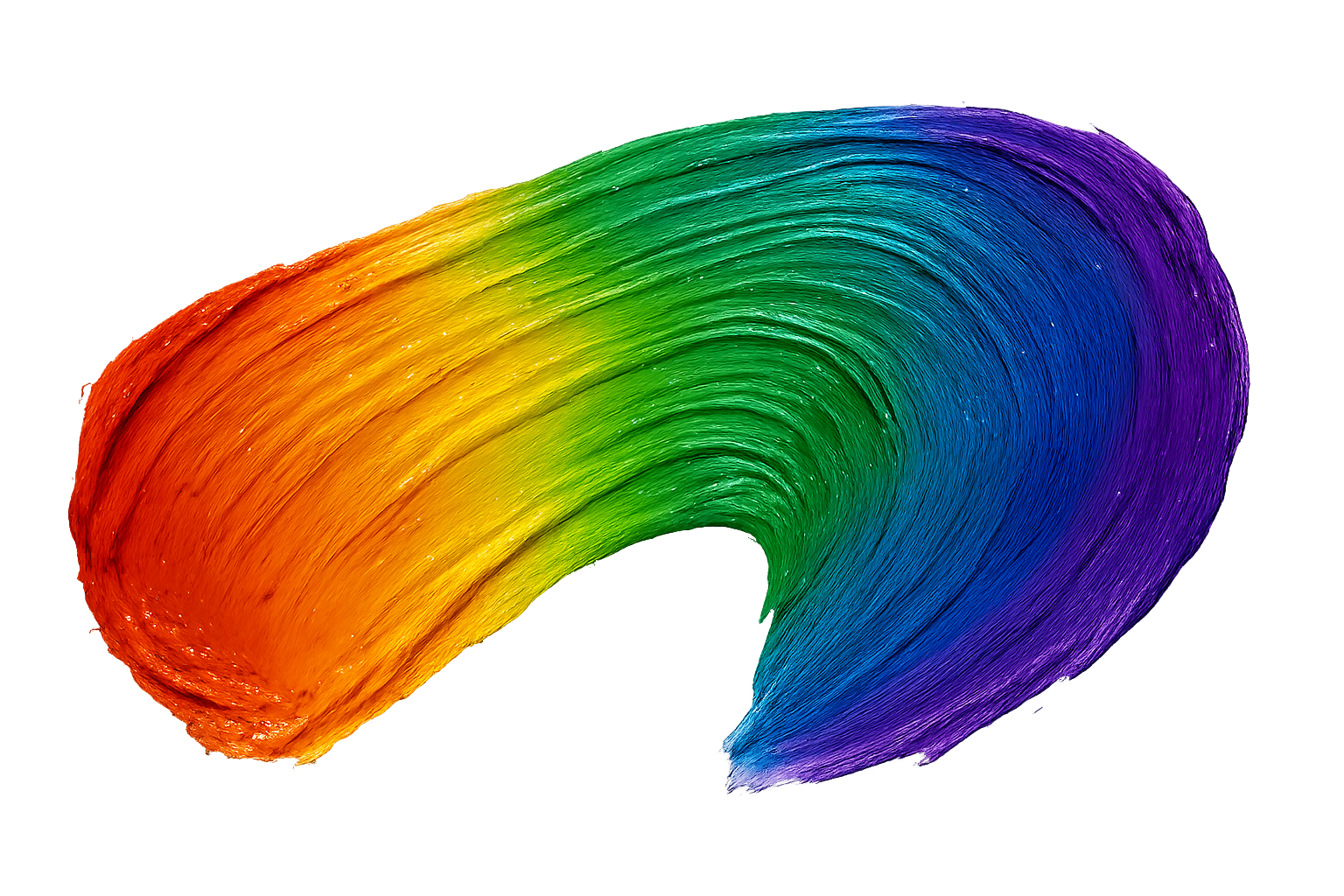 Vibrant Rainbow Brush Stroke Art: Dynamic Multicolor Acrylic Wave on Transparent Background