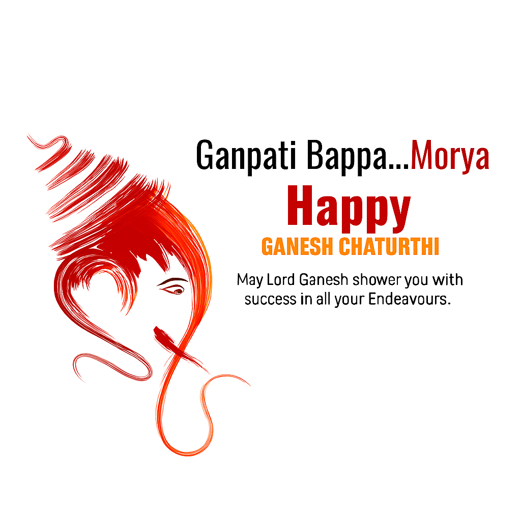 Vibrant Red Artistic Illustration Celebrating Ganesh Chaturthi Festival Festivities