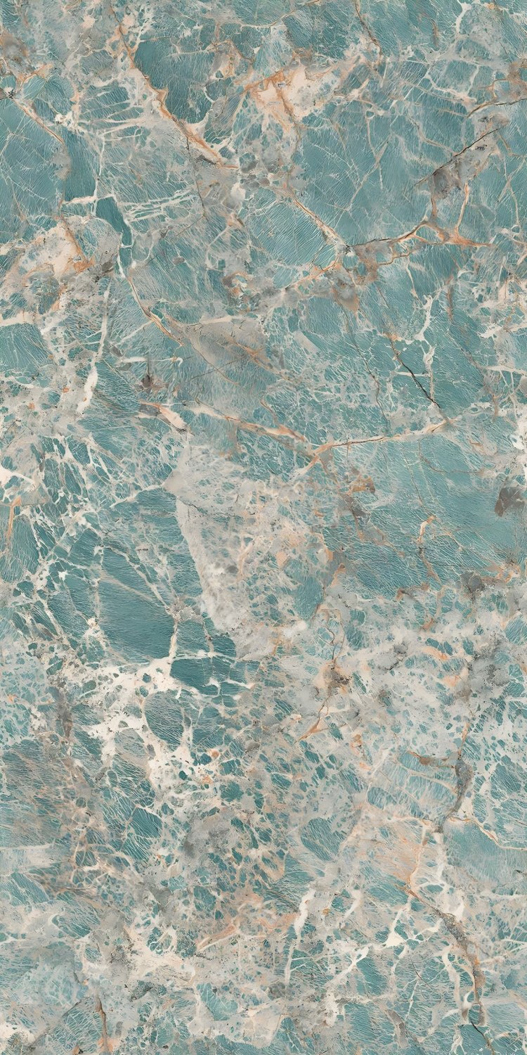 Vibrant Teal Blue Marble with Gold Veins