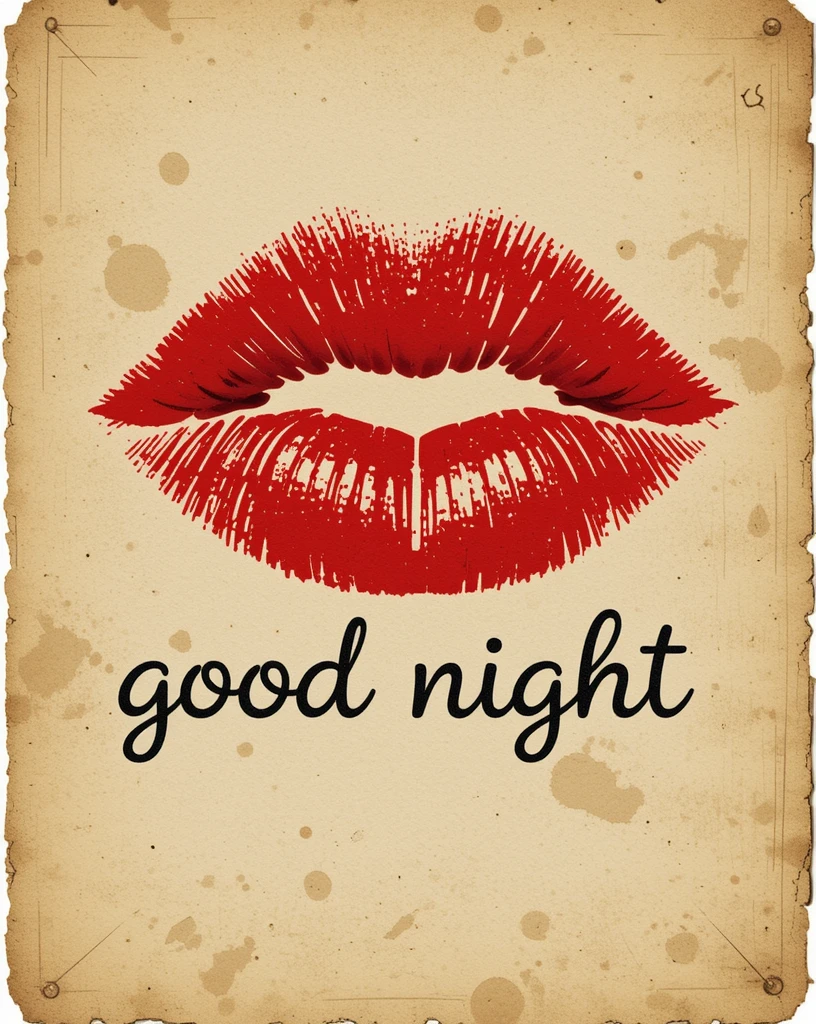Vintage Good Night Greeting with Red Lips Illustration