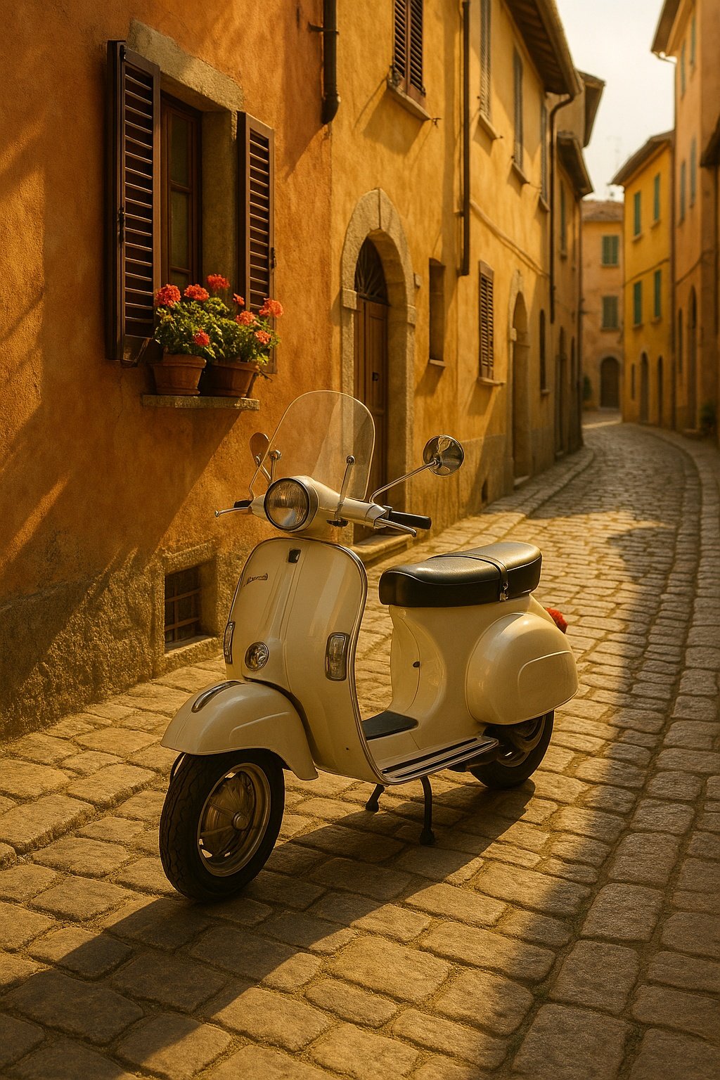 Vintage Scooter Italian Cobblestone Alley Mobile Wallpaper