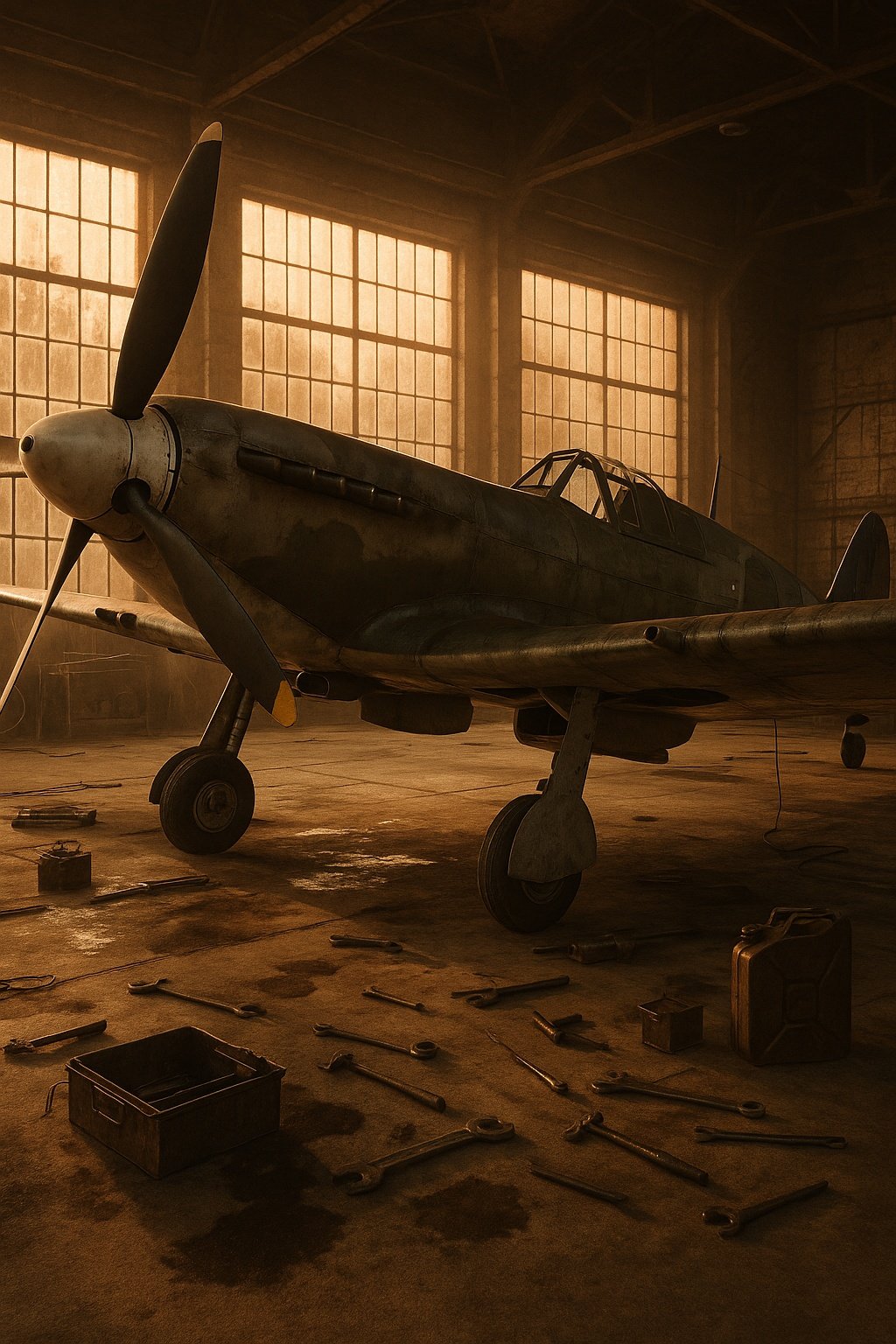 Vintage Warplane Hangar Workshop Mobile Wallpaper