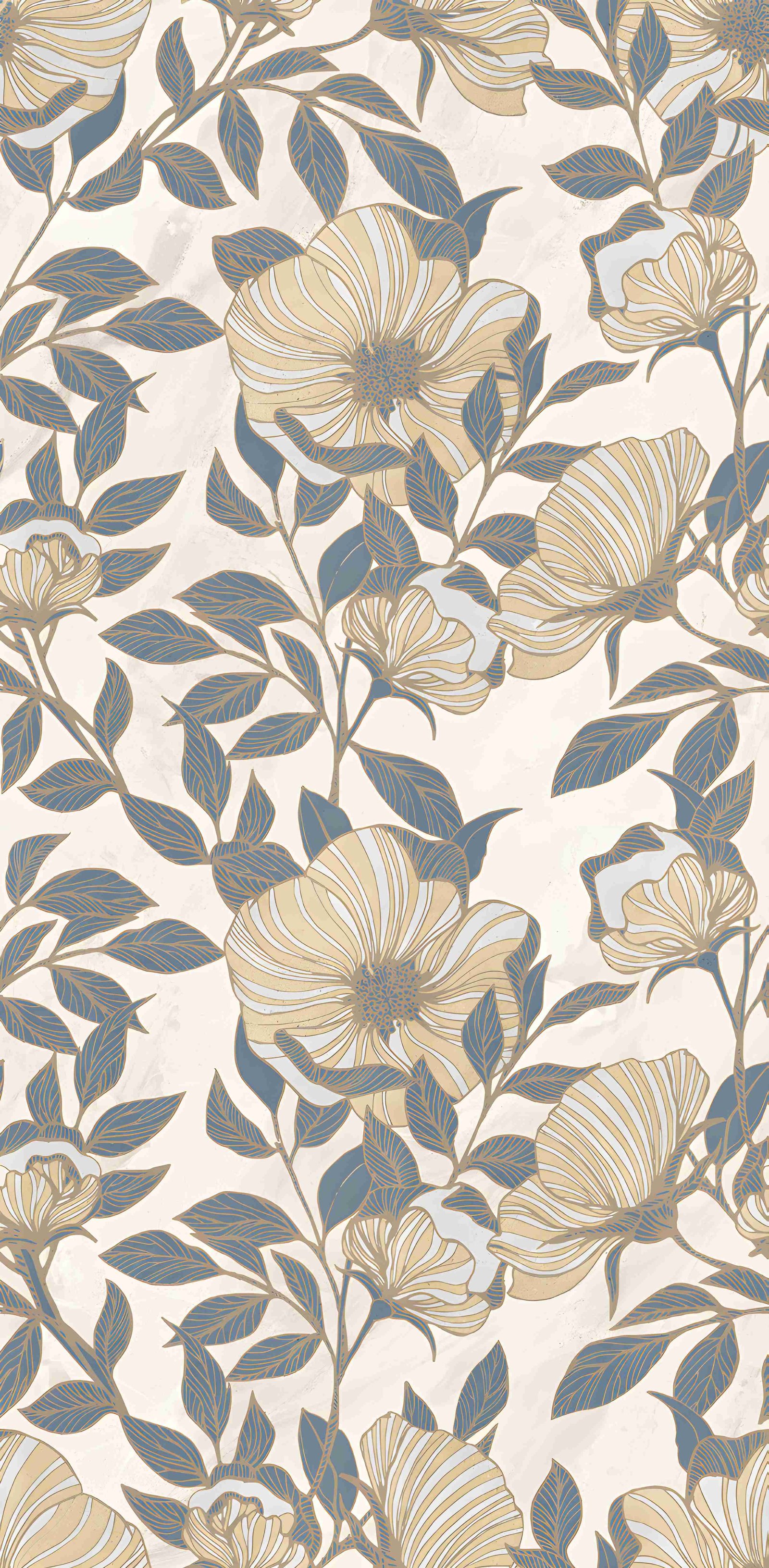 Vintage Yellow and Blue Floral Wallpaper Pattern