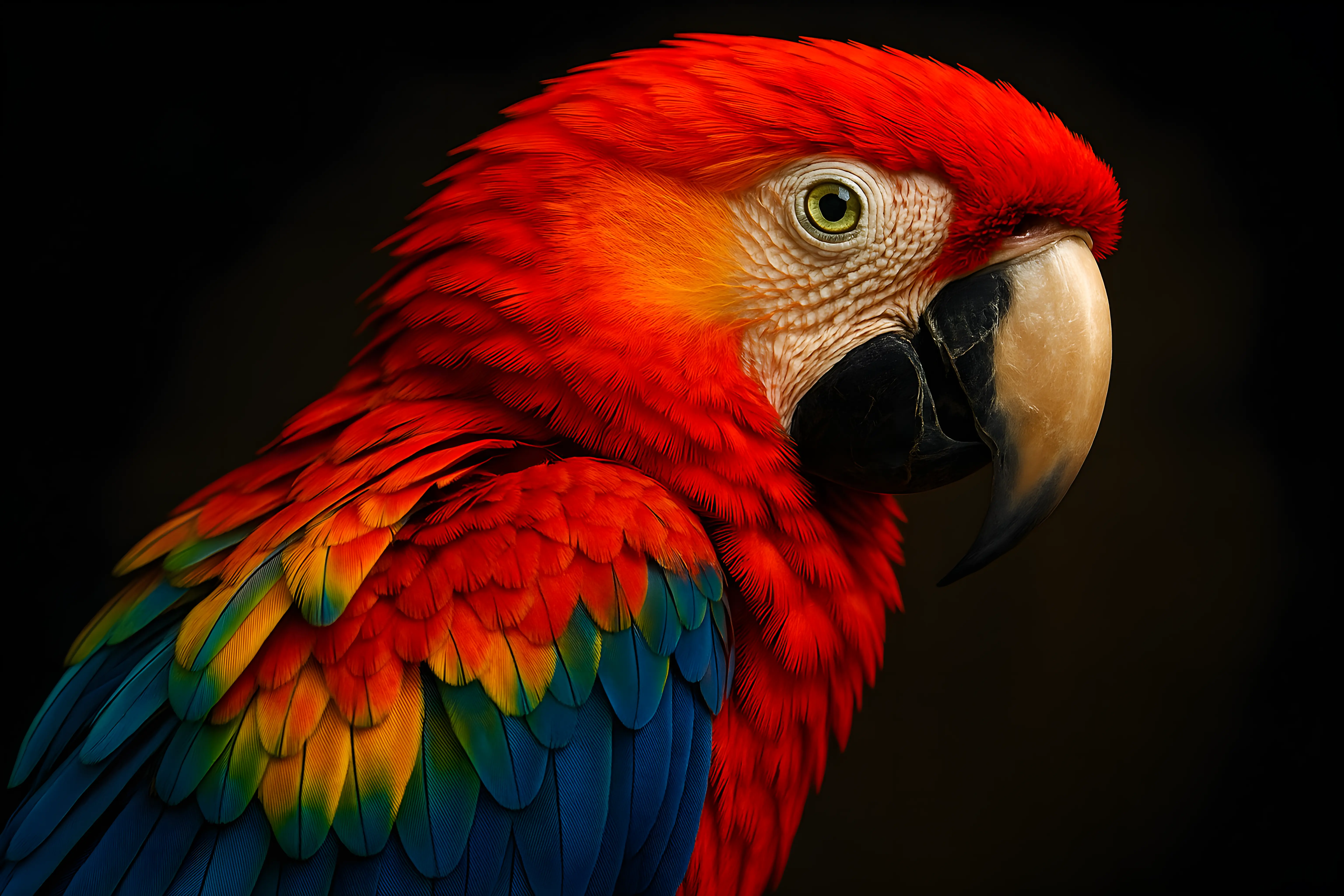 Vivid Scarlet Macaw Close-Up Displaying Brilliant Plumage in Stunning Detail