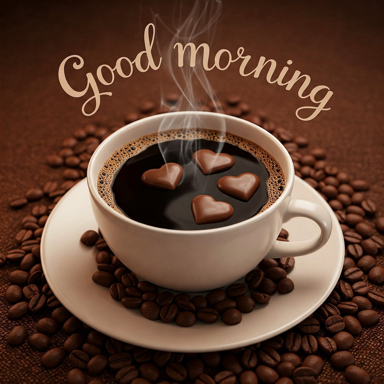 Warm Coffee Morning with Heart Chocolates and Coffee Beans