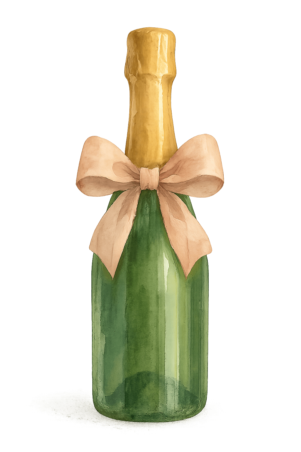 Watercolor Green Champagne Bottle and Bow