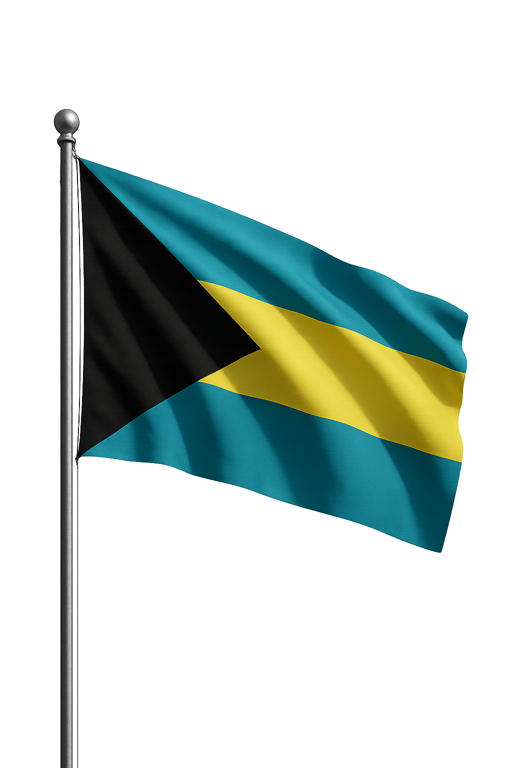 Waving Bahamas Flag on Pole, Transparent Background