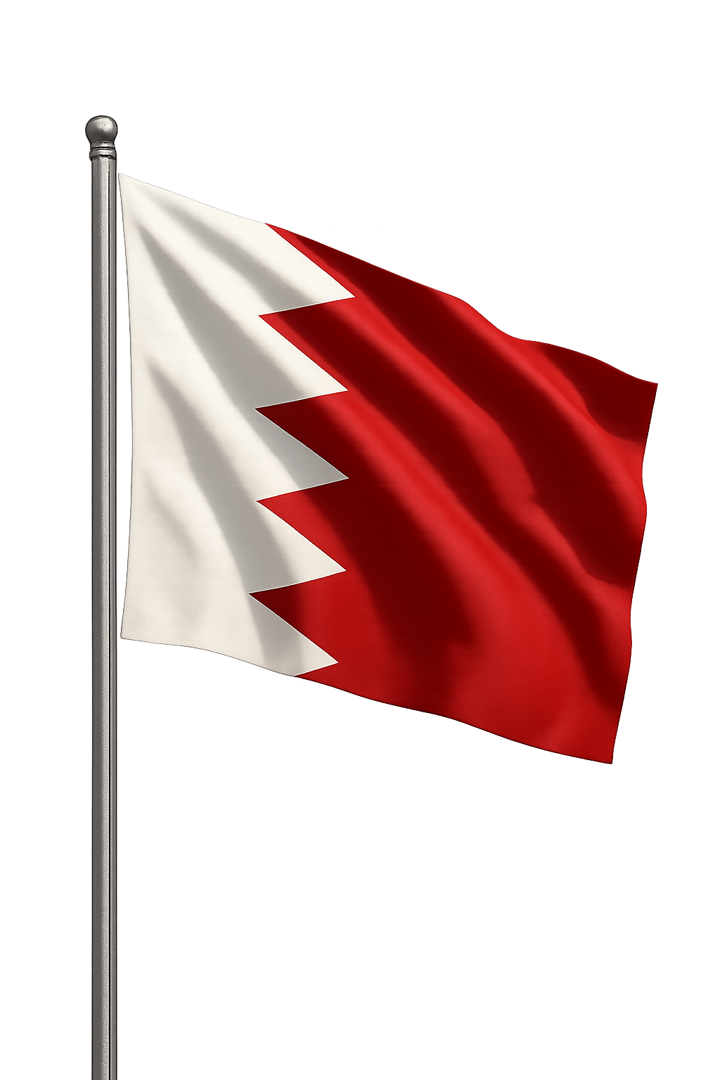 Waving Bahrain Flag on Pole, Transparent Background