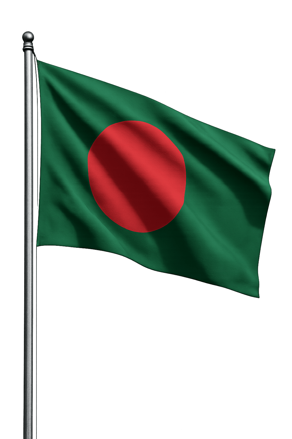 Waving Bangladesh Flag on Pole Transparent Background
