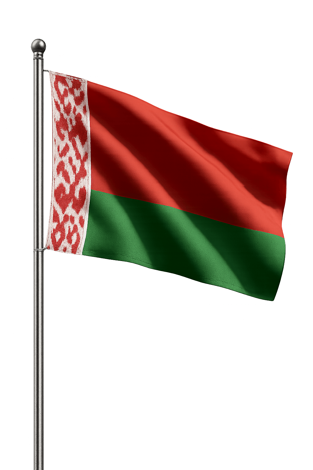 Waving Belarus Flag on Pole, Transparent Background