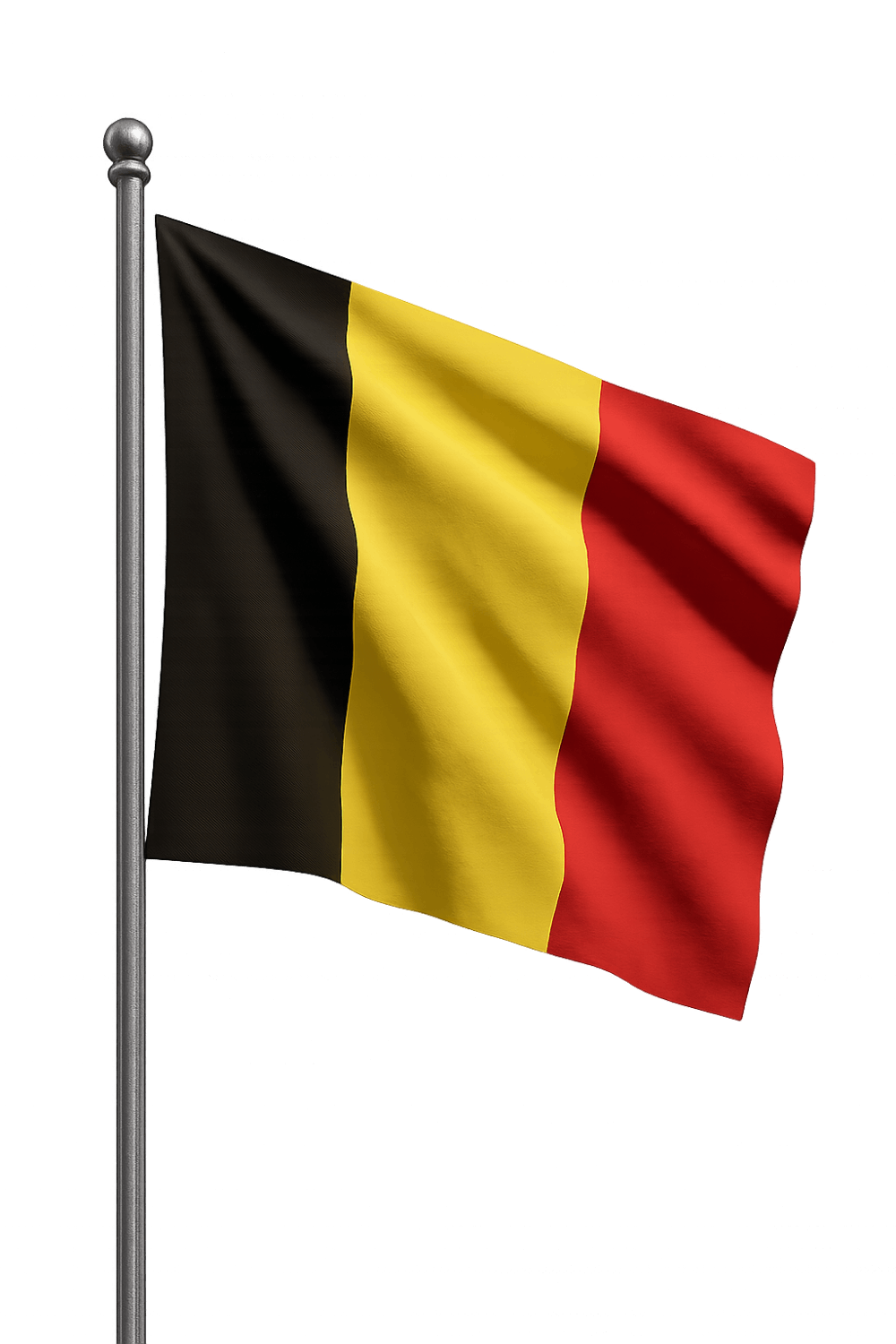 Waving Belgium Flag on Pole Transparent Background