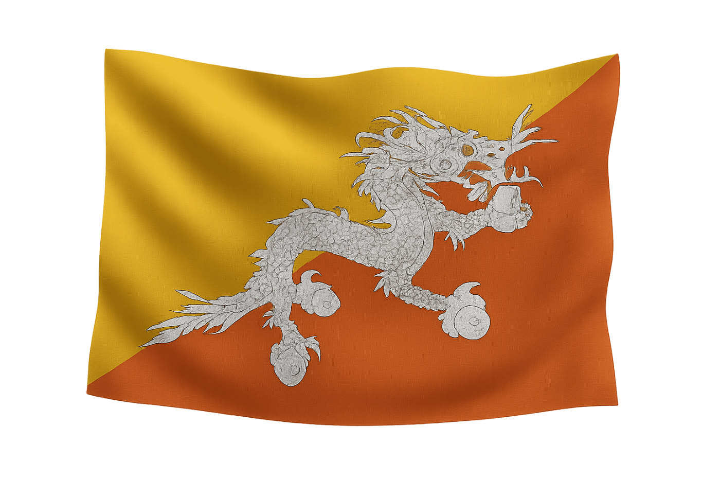 Waving Bhutan Flag Thunder Dragon transparent background