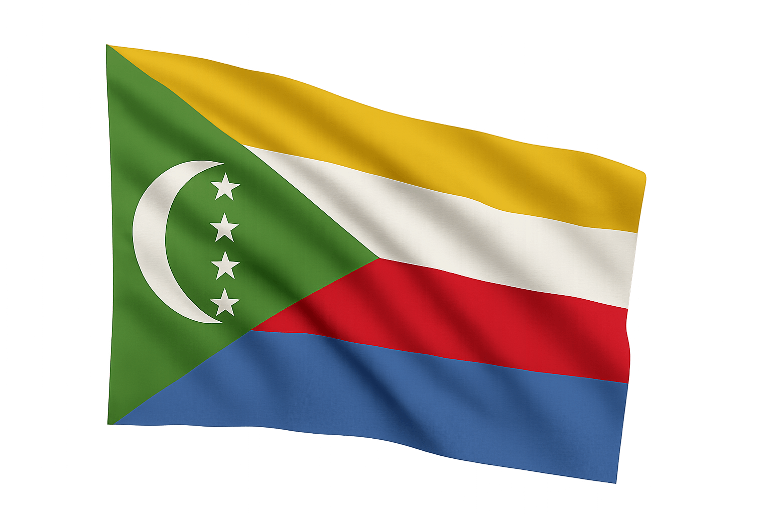 Waving Comoros Flag, Transparent Background.