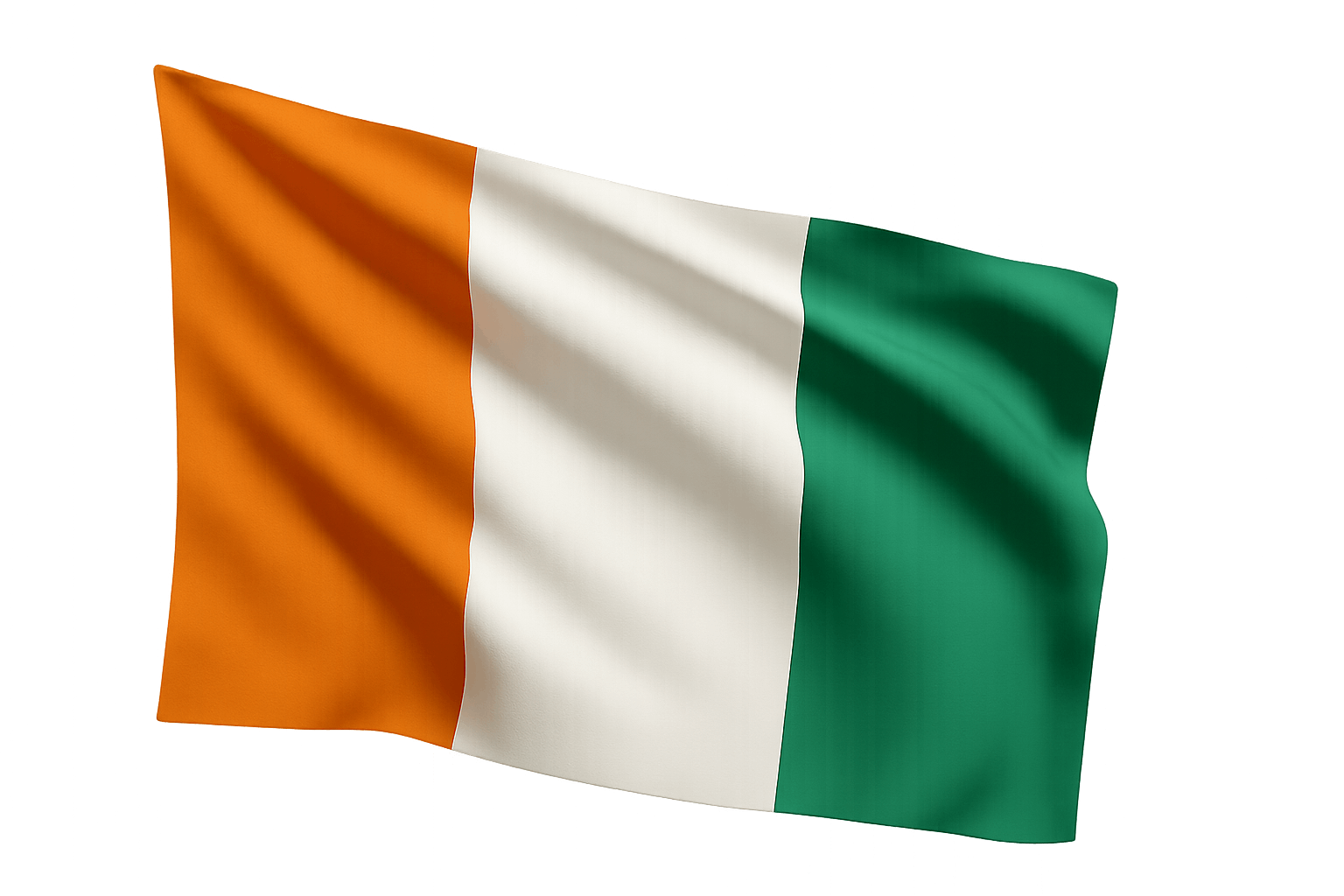 Waving Côte d'Ivoire Flag, Transparent Background.