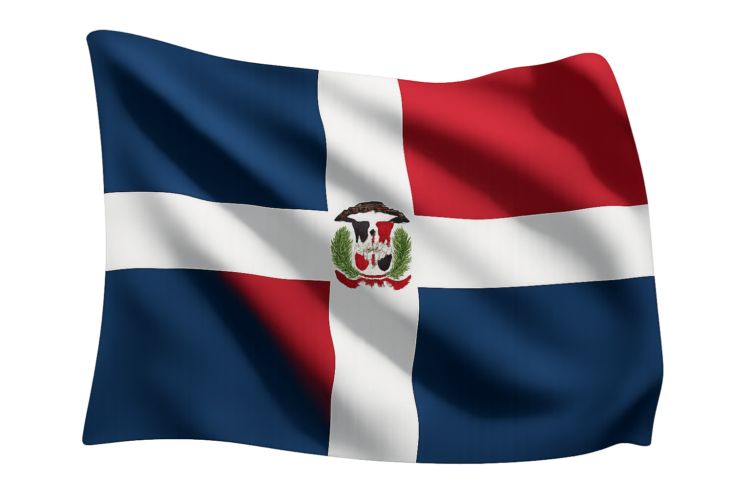 Waving Dominican Republic Flag and Emblem transparent background