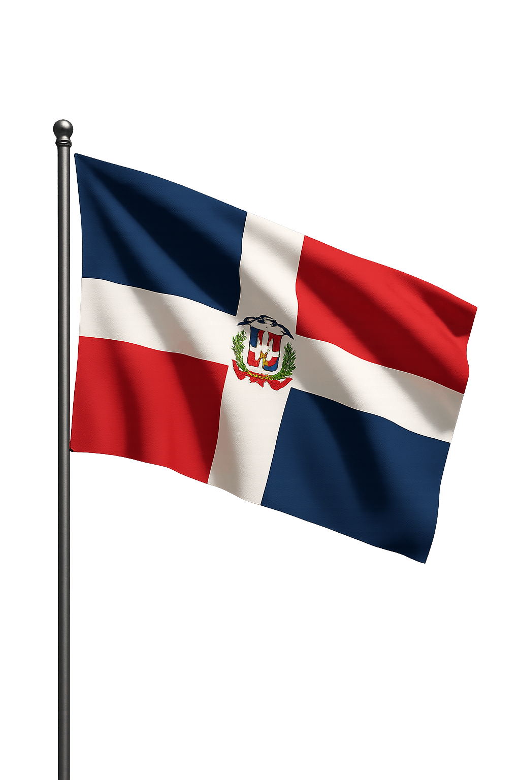 Waving Dominican Republic Flag on Pole transparent background