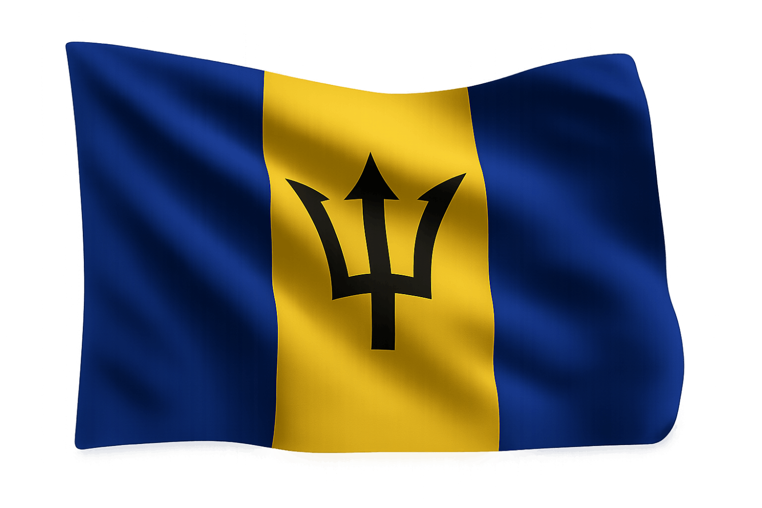 Waving Fabric Flag of Barbados Transparent Background
