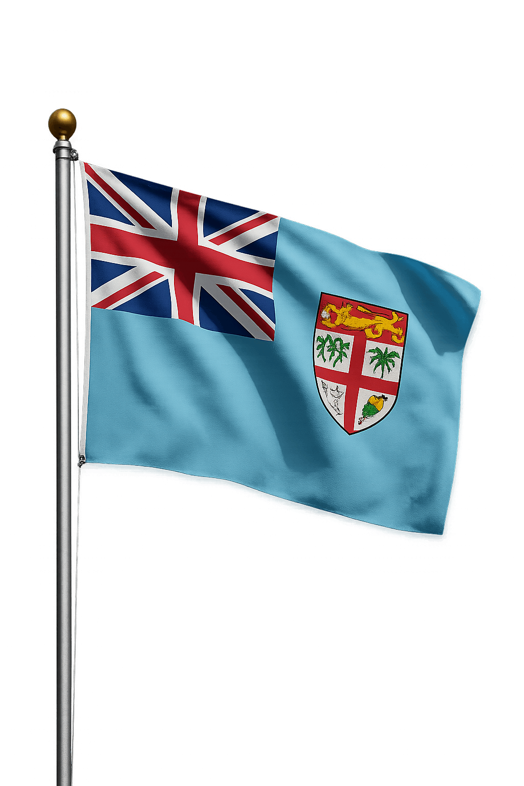 Waving Fiji Flagpole Transparent Background Realistic