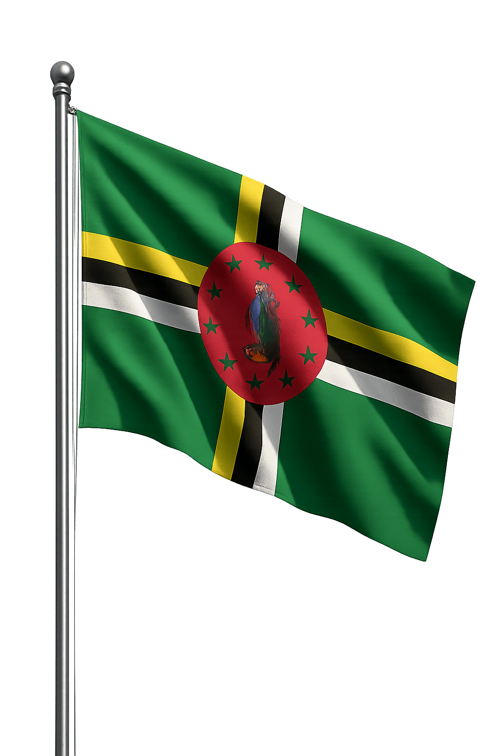 Waving Flag of Dominica on Pole transparent background