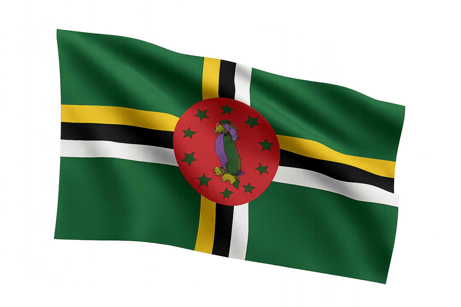 Waving Flag of Dominica, transparent background