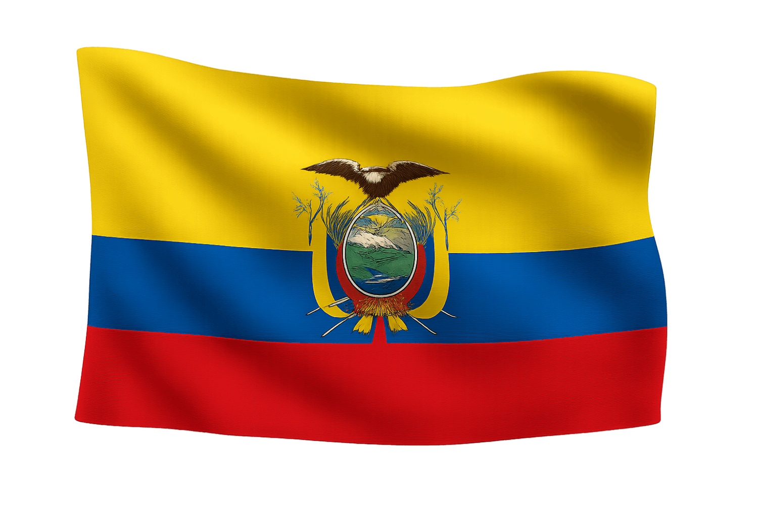 Waving Flag of Ecuador Coat of Arms Transparent Background