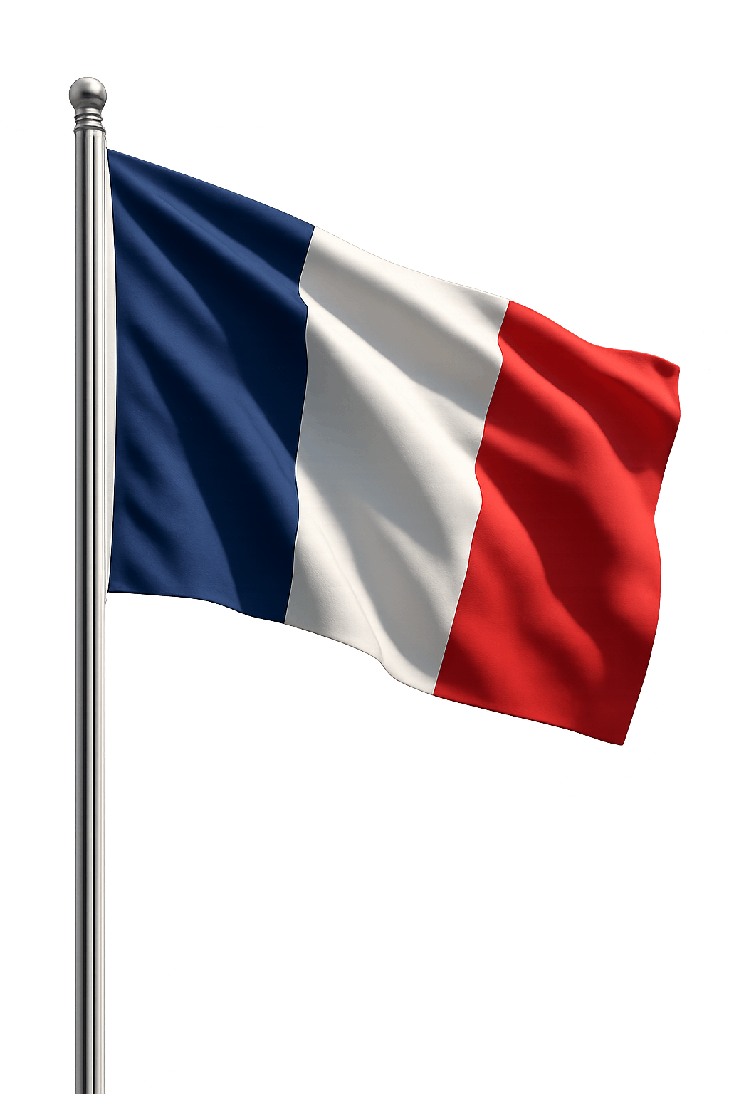 Waving France Flagpole Transparent Background Realistic