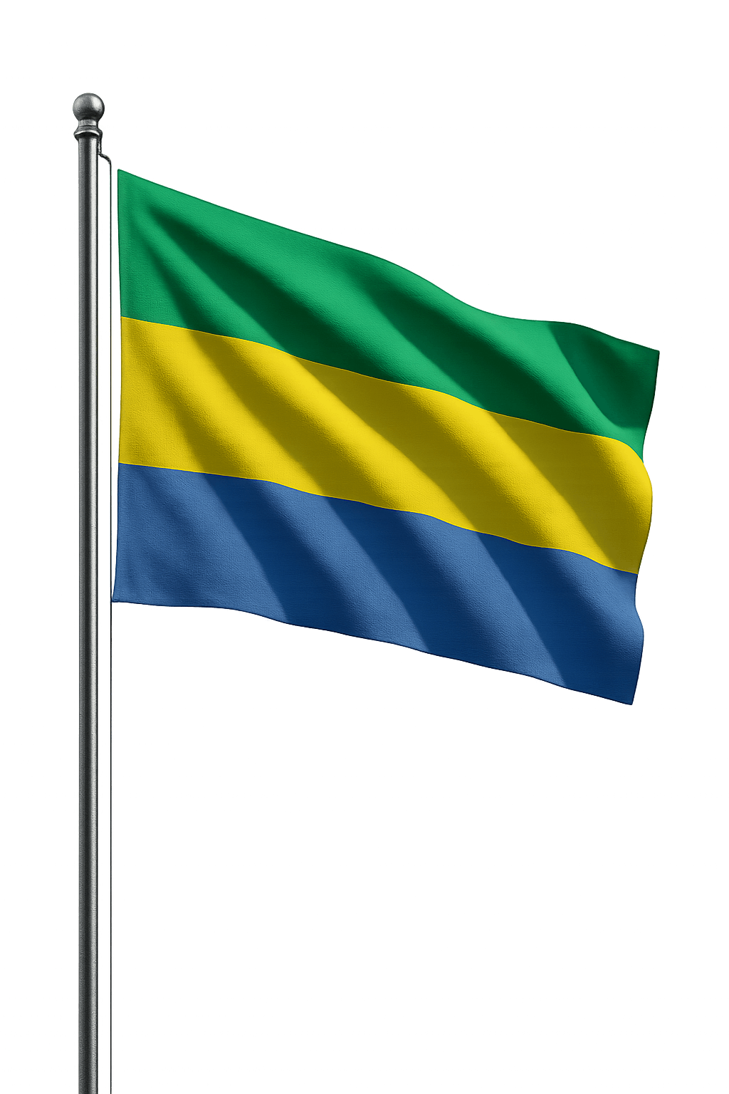 Waving Gabon Flagpole Transparent Background Realistic