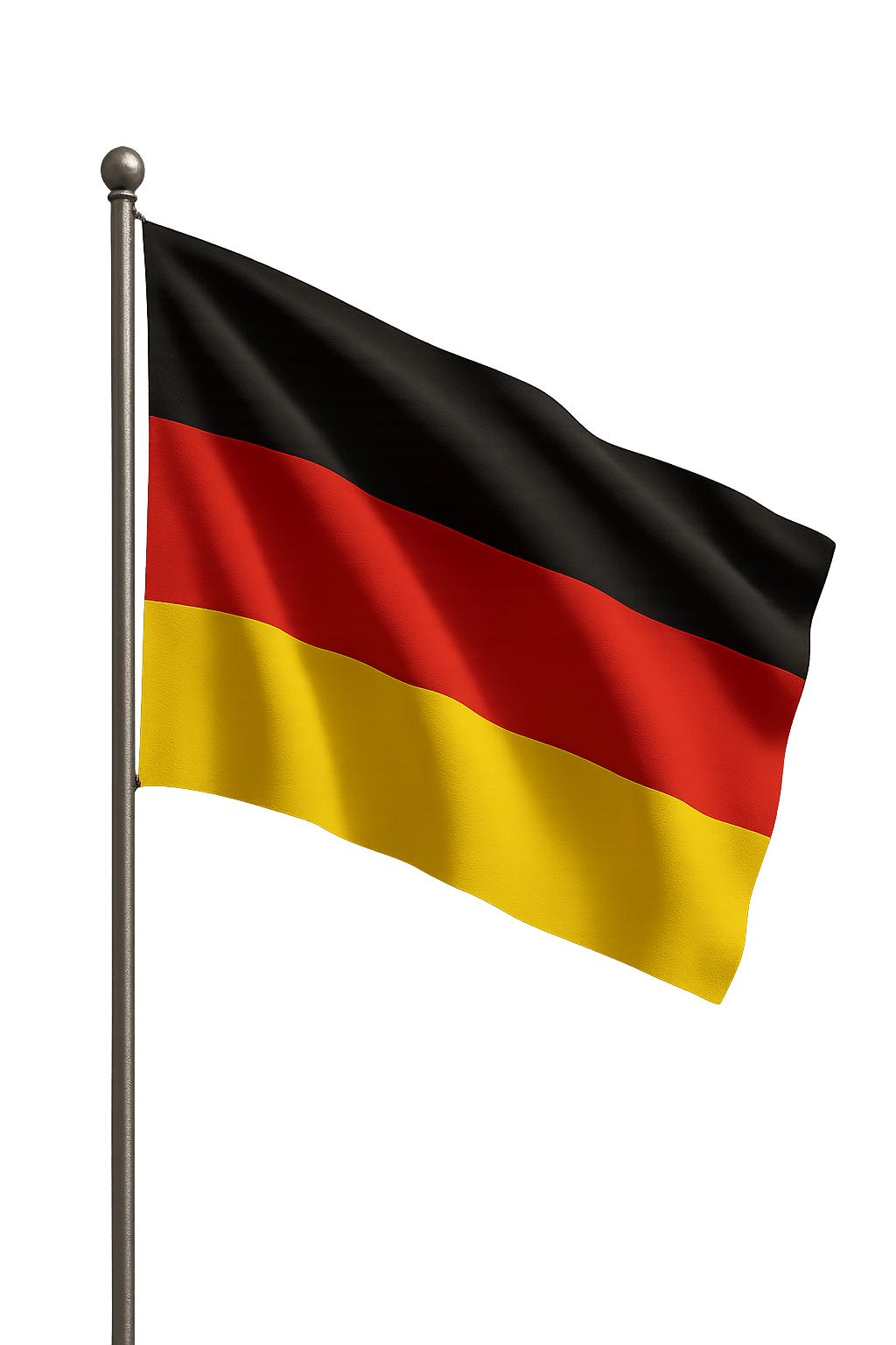 Waving German Flag on Pole Transparent Background
