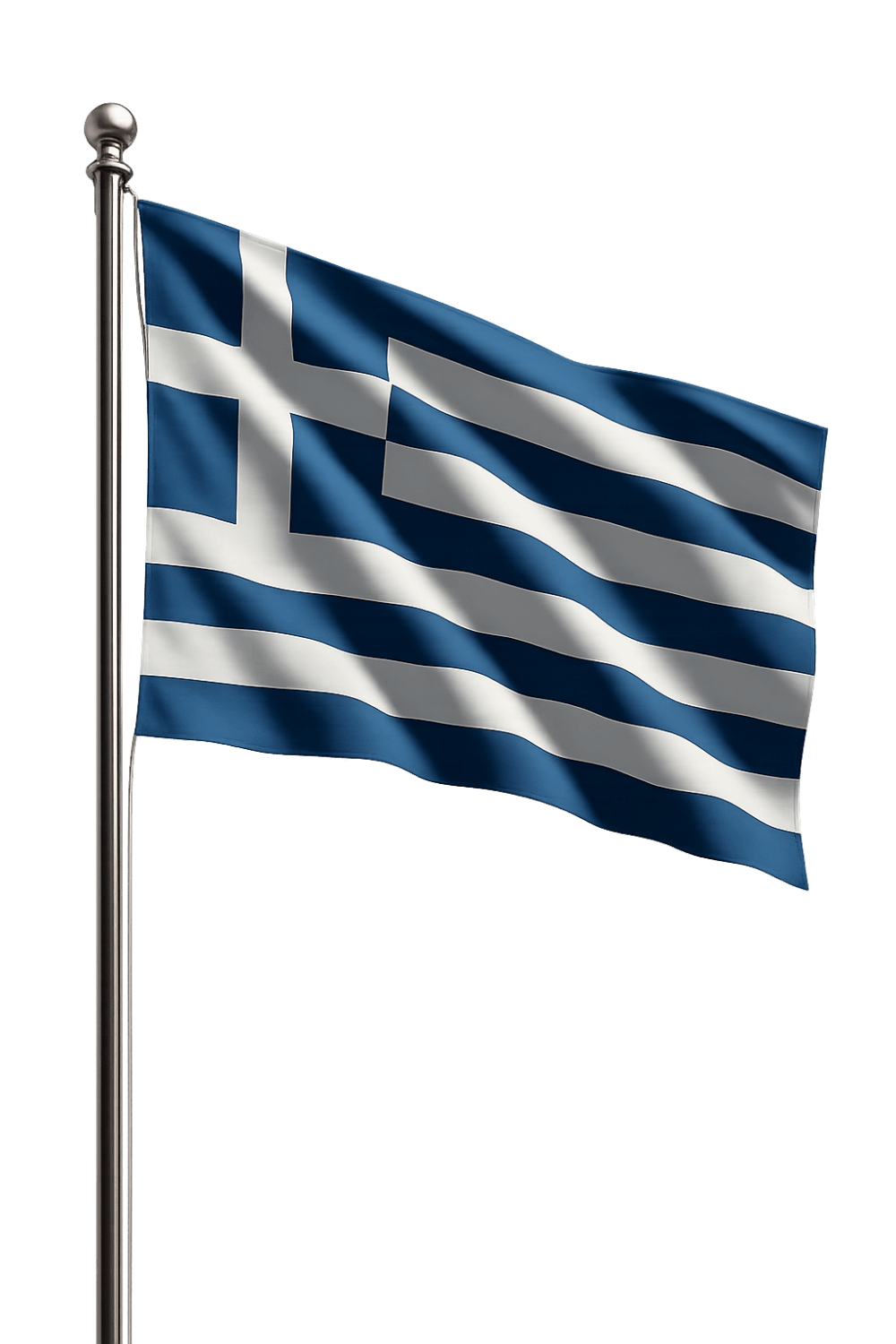 Waving Greece Flag on Pole Transparent Background