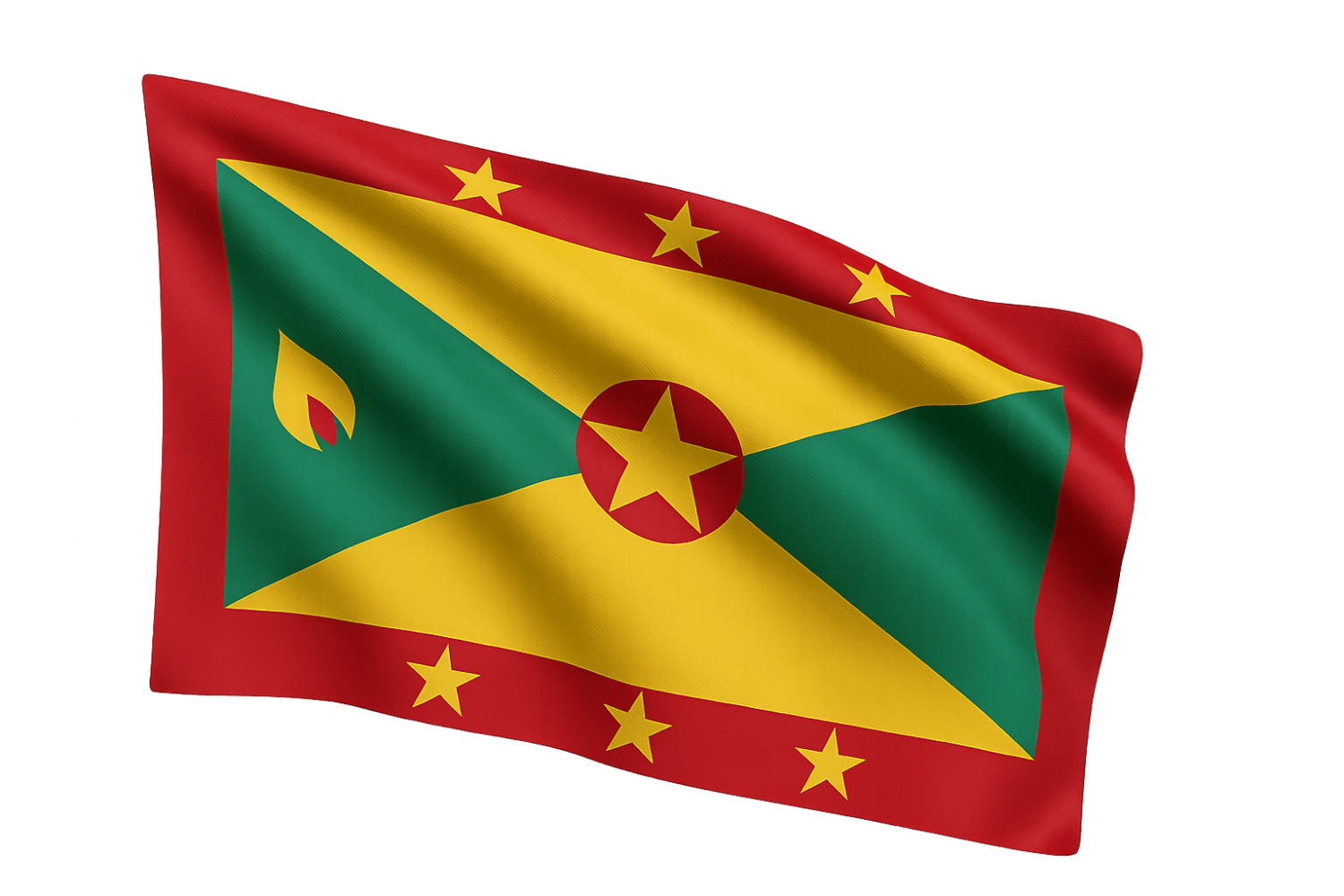 Waving Grenada Flag on Transparent Background