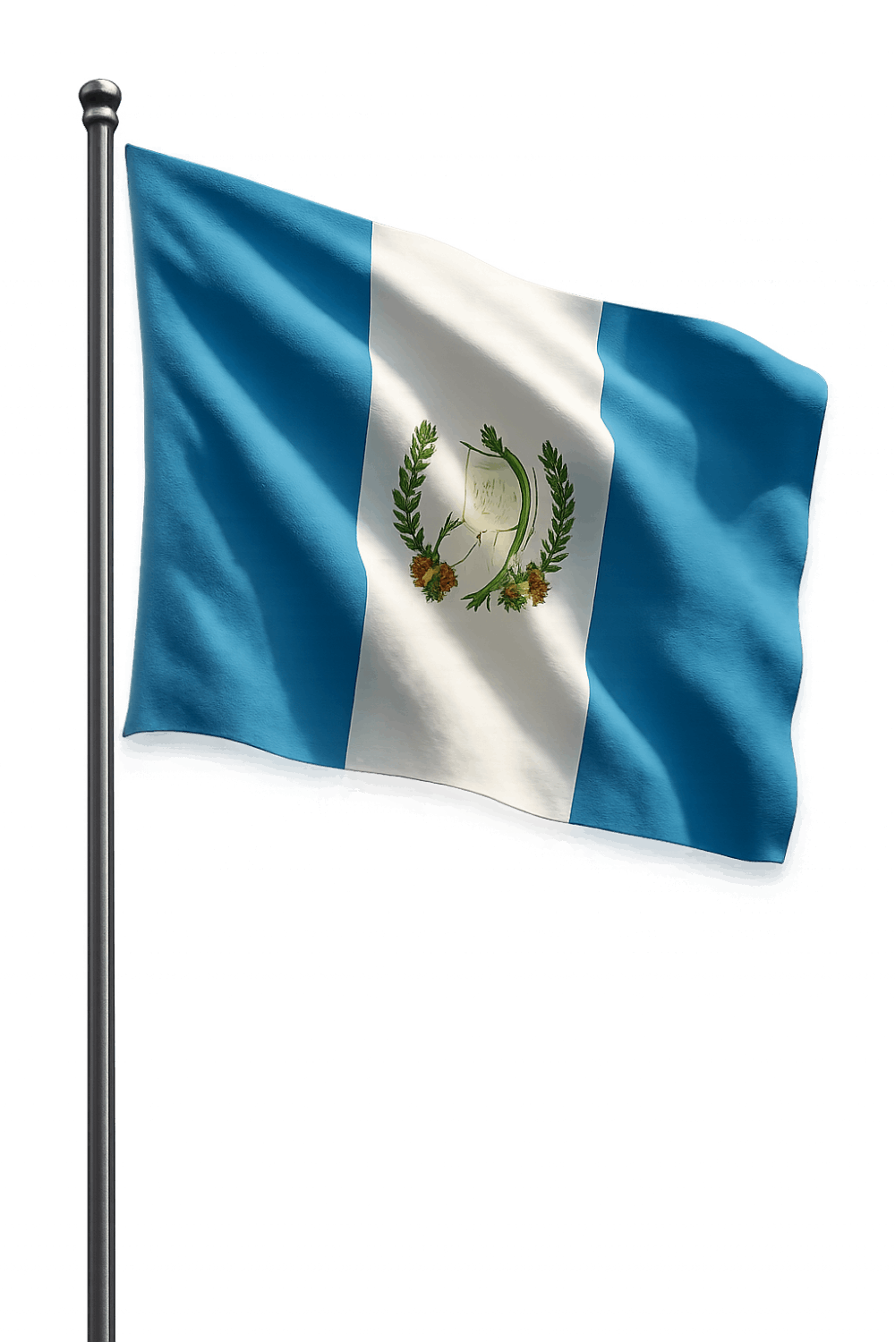 Waving Guatemala Flag on Pole Transparent Background