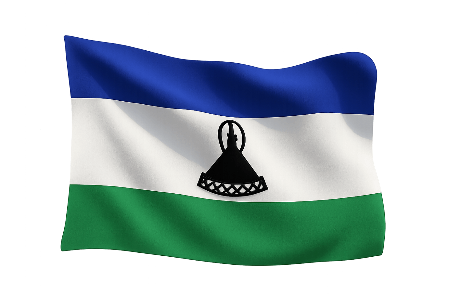 Waving Lesotho Flag Fabric Transparent Background