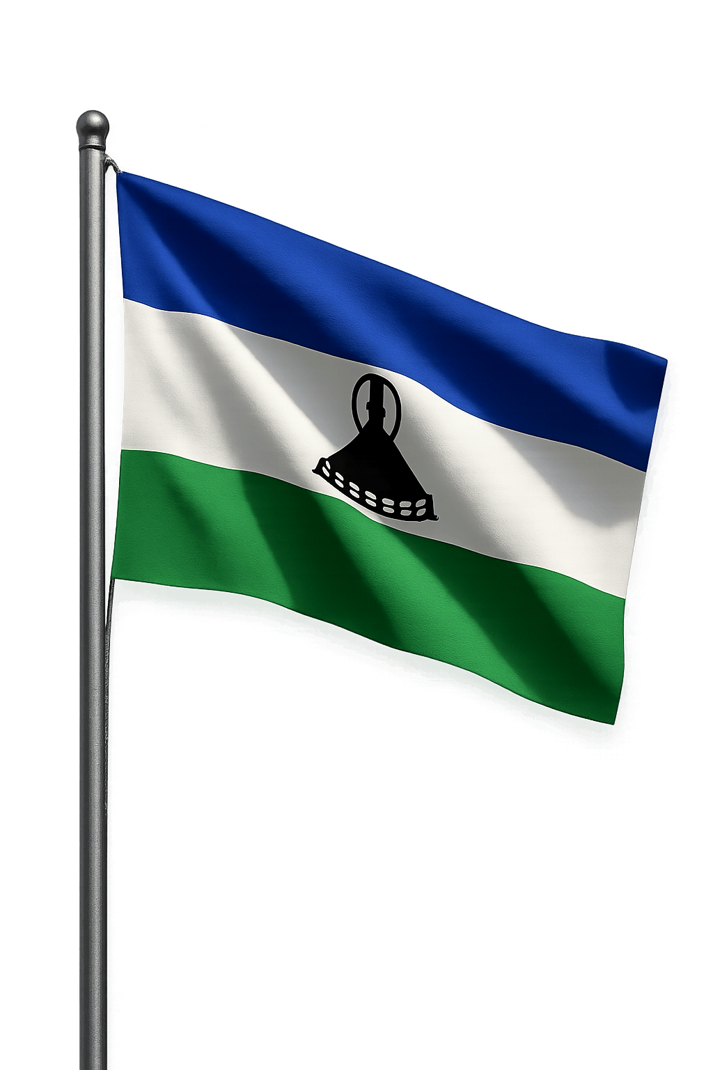 Waving Lesotho Flag on Pole Transparent Background