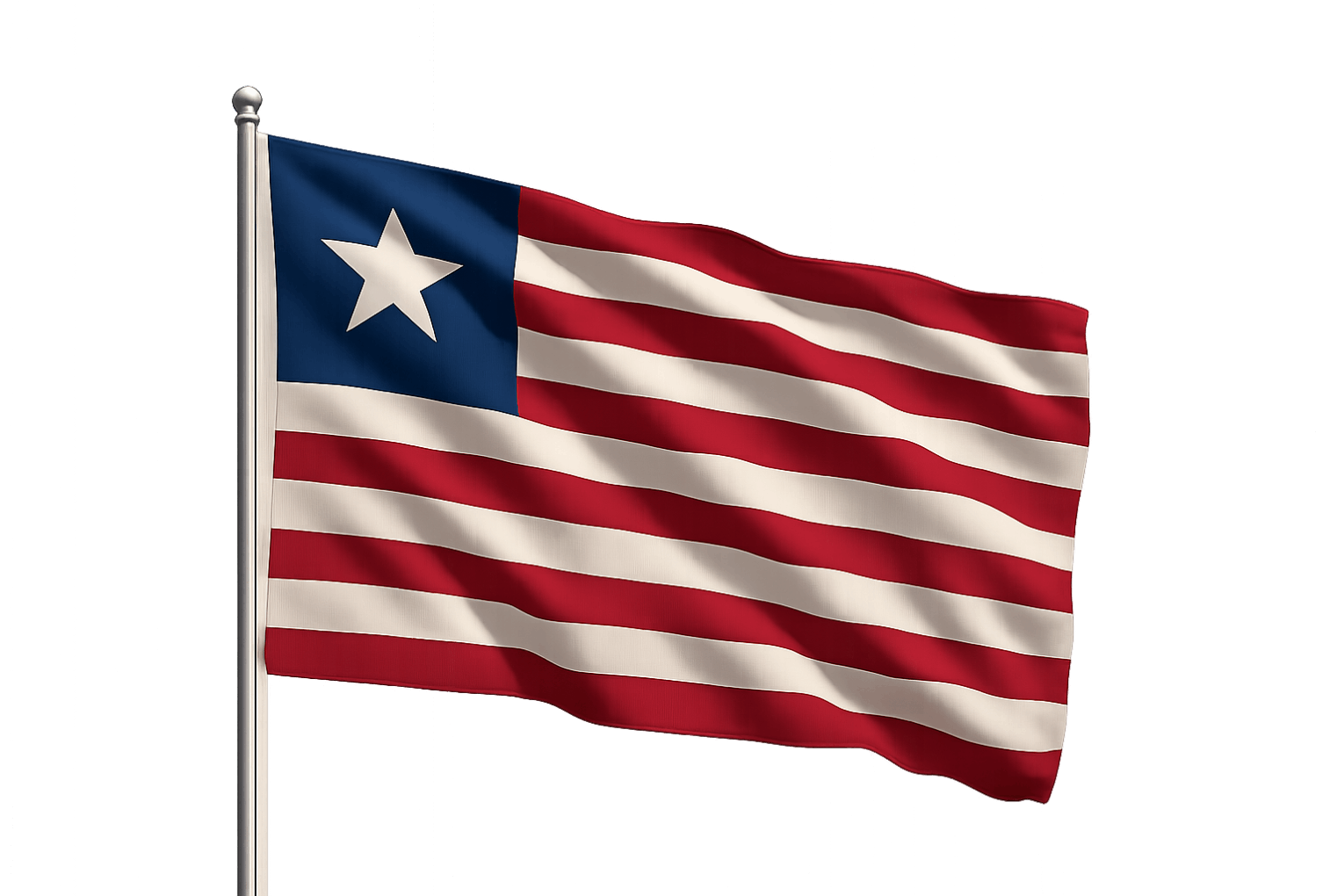 Waving Liberia Flag on Pole Transparent Background