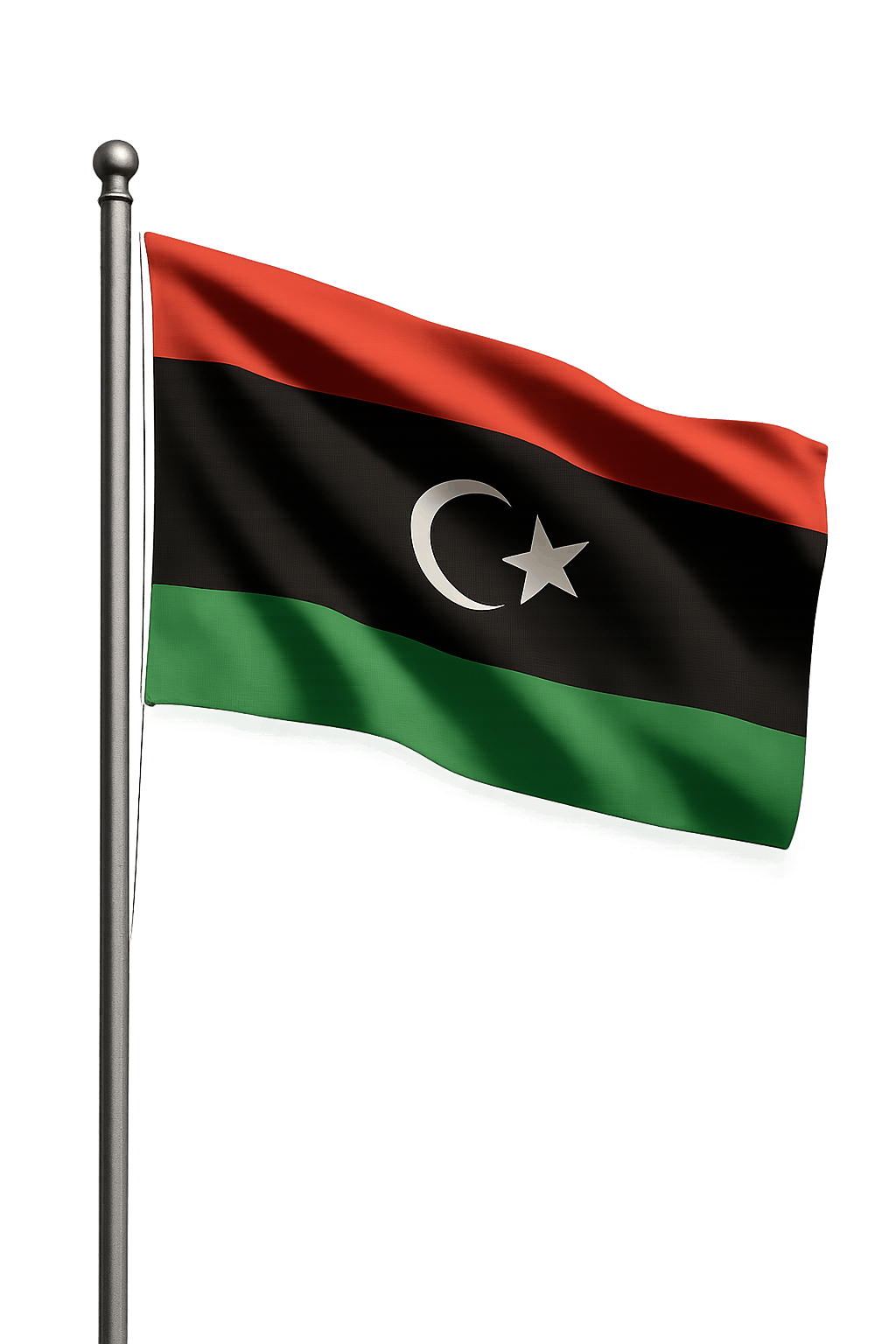 Waving Libya Flag on Pole Transparent Background
